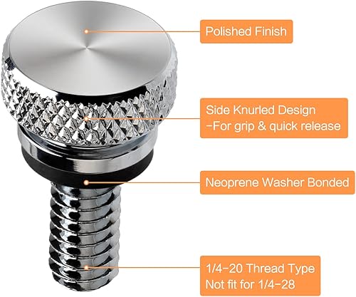 Vista 49 de Tornillo de asiento de motocicleta, tornillo de montaje moleteado para guardabarros trasero, 1/4 "-20 roscas de repuesto para Harley Touring