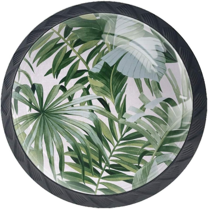 Palm Banana Leaf White Green Tropical Cabinet Knobs Drawer Kitchen Cabinets Dresser Cupboard Wardrobe 4 Pack of Unique Pulls Handles