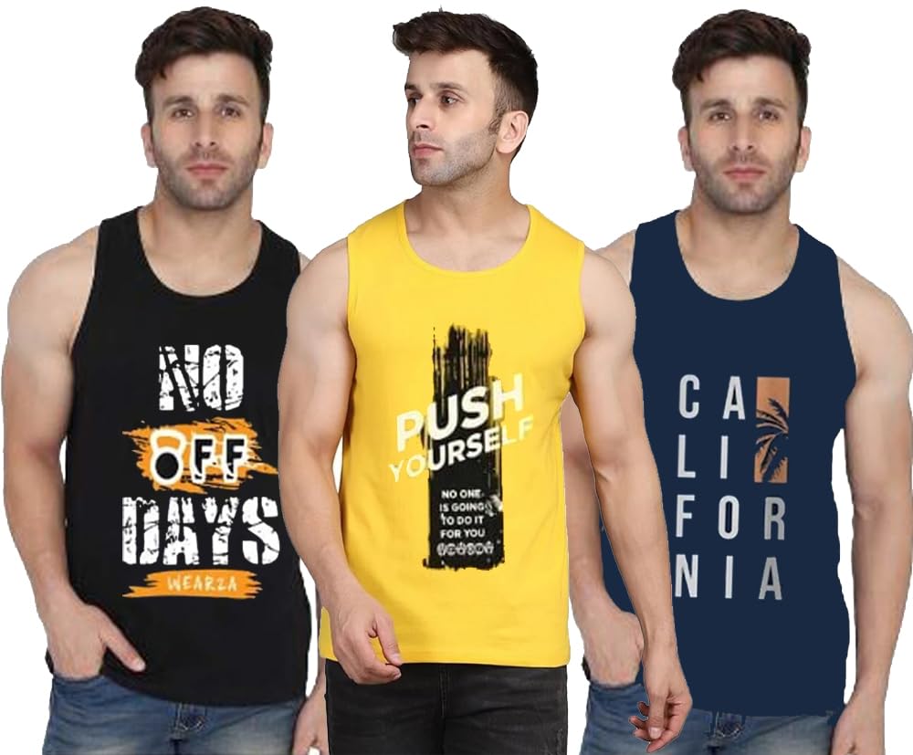 TADEO Printed Sleeveless Tshirt for Men Combo | Sando/Baniyan/Ganji Tank Top Gym Vest for Boys | Round Neck Dryfit T-Shirt | Perfect for Sports Workout, Vacations & Beaches (Pack of 3) TADEO Printed Sleeveless Tshirt for Men Combo | Sando/Baniyan/Ganji Tank Top Gym Vest for Boys | Round Neck Dryfit T-Shirt | Perfect for Sports Workout, Vacations & Beaches (Pack of 3)