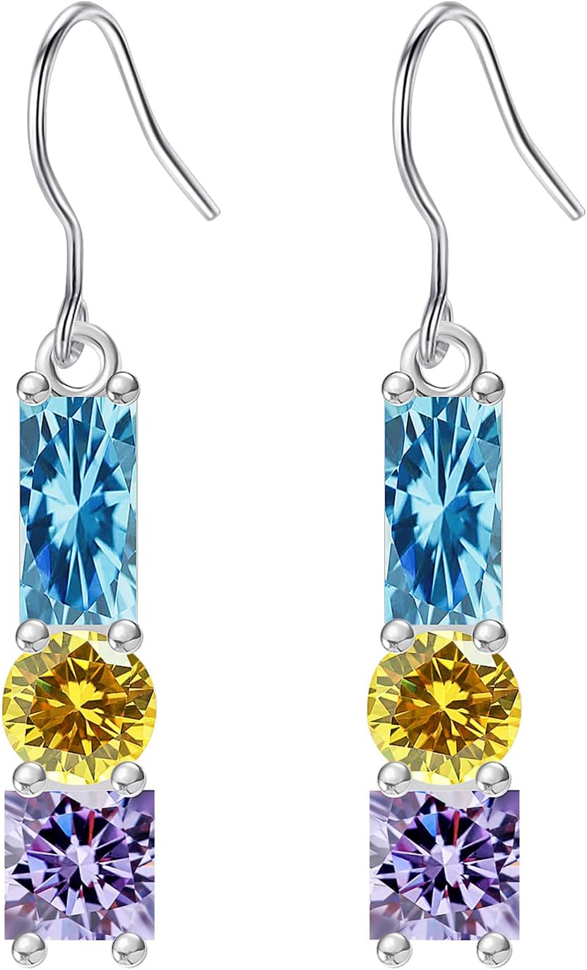 Personalized Birthstone Earrings For Mom 925 Sterling Silver Hook Earrings Grandma Birthstone Drop Earrings Jewelry Gift For Christmas Mothers Day Thanksgiving