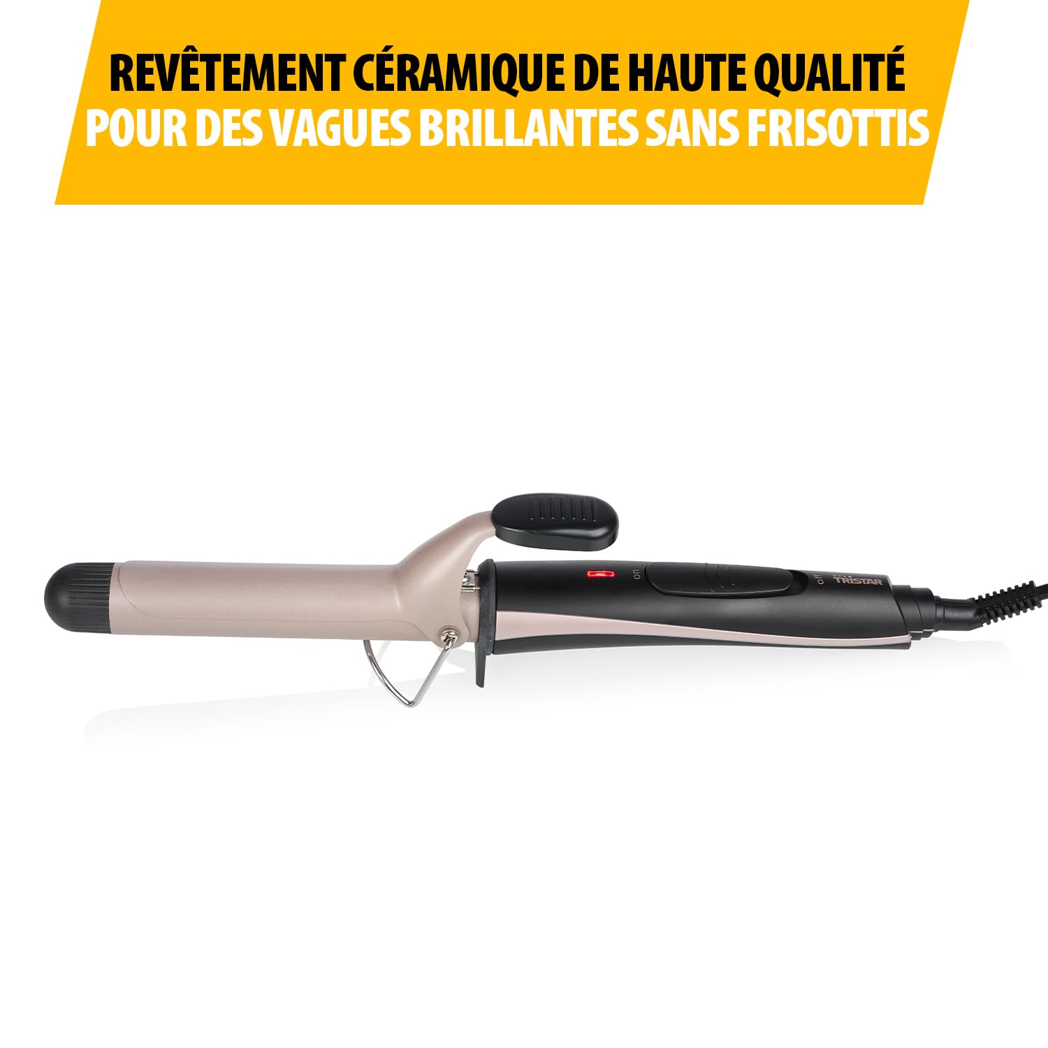 Tristar Fer à Boucler – Revêtement Céramique – jusqu'à 180 °C en 60 sec – Cordon d'Alimentation Rotatif à 360° – ⌀ 2,5 cm – HD-2421