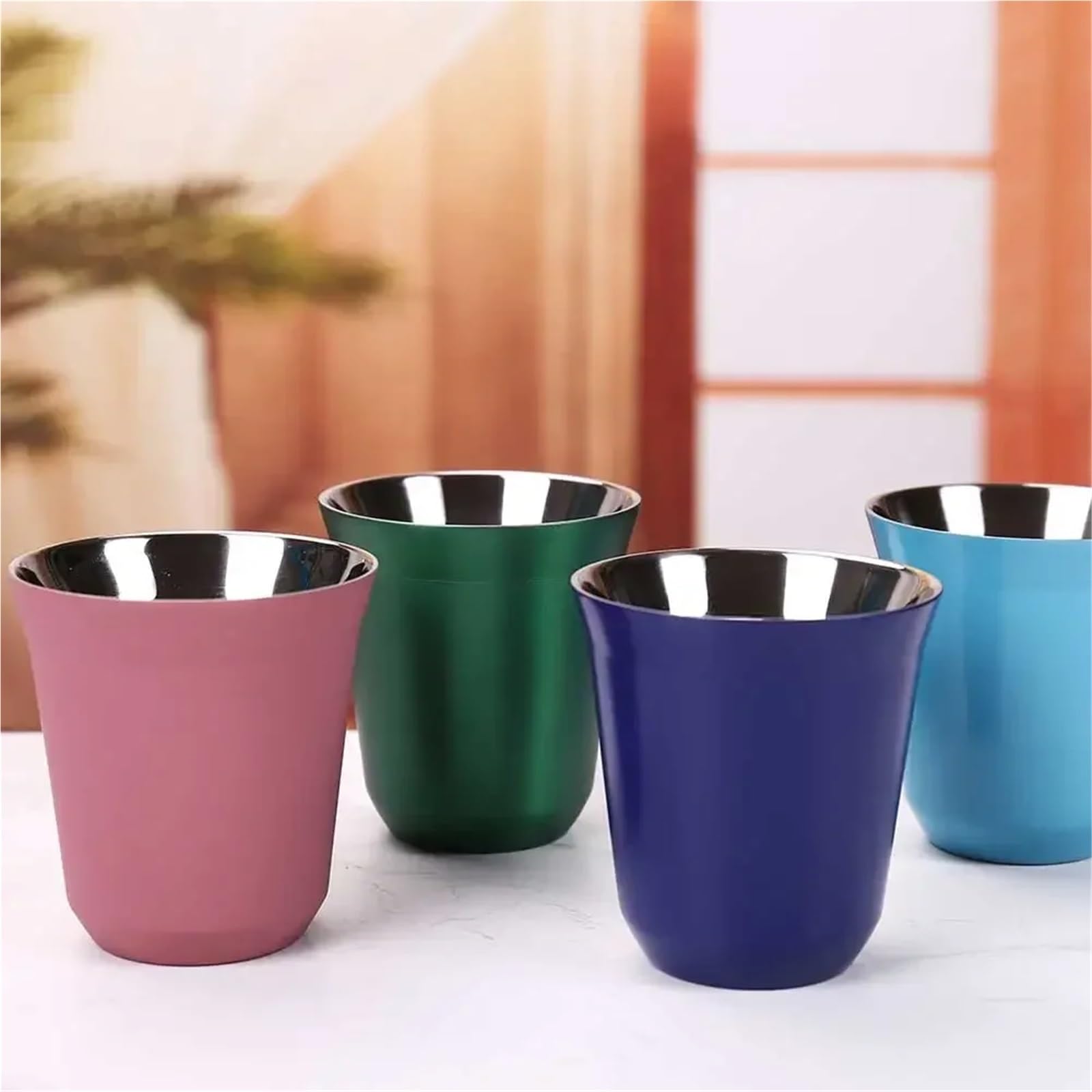 Tazas de café expreso 80ML y 160ML, tazas acero inoxidable 304, aisladas doble pared aptas for lavavajillas, poca capacidad Para café y bebidas(160ml,Silver)