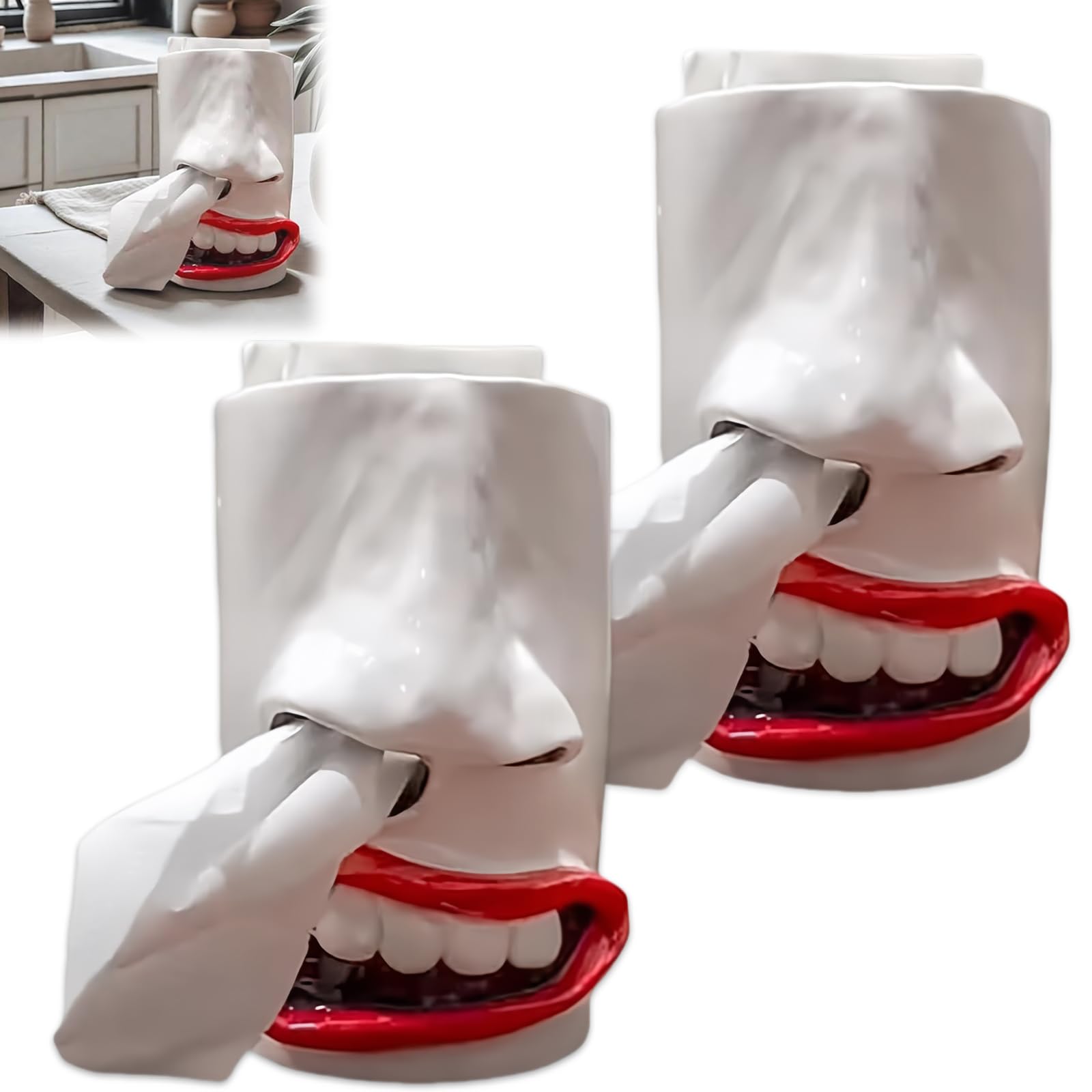 Fun Tissue Dispenser with Nose and Mouth Design, Handmade Funny Face Tissue Holder, Handmade Funny Face Tissue Holder, Unique Tissue Box Holder (2)
