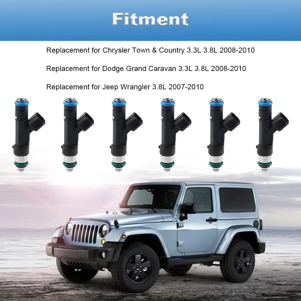 JDMON Fuel Injectors Replacement for Chrysler Town & Country Dodge Grand Caravan 3.3L 3.8L 2008-2010 compatible Jeep Wrangler 3.8L 2007 2008 2009 2010 Replace 0280158119 6Pcs