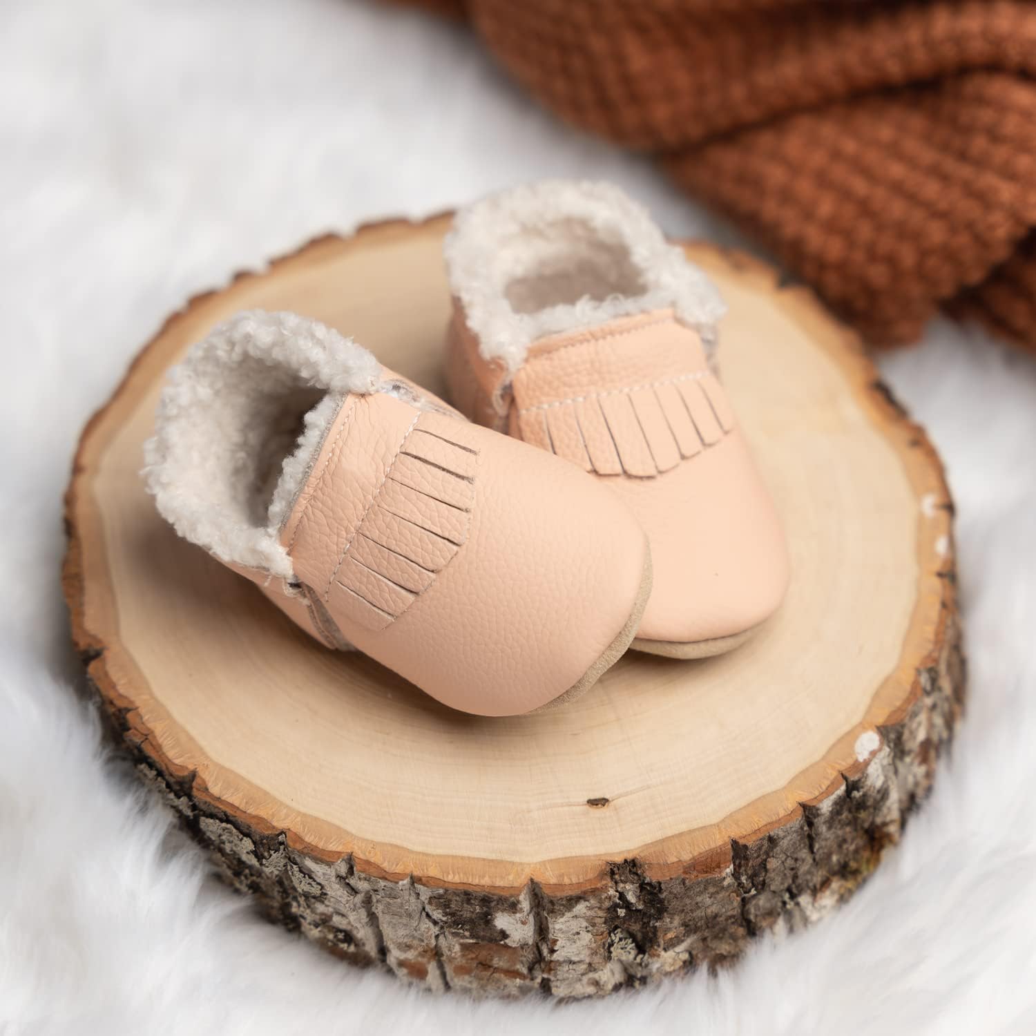 BirdRock Baby Sherpa Moccasins - Cozy, Genuine Leather Winter Shoes for Boys and Girls