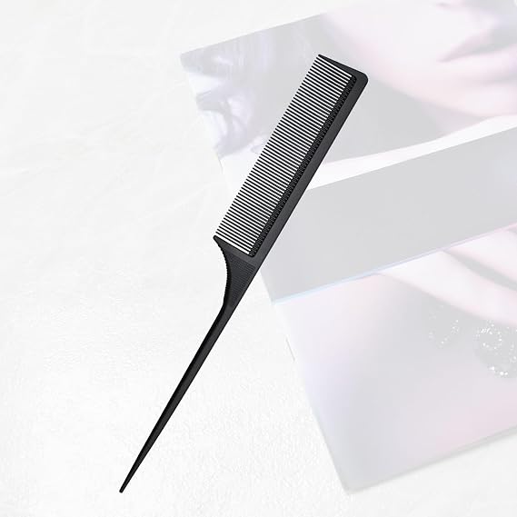 Hair Comb-a Professional Anti-static Carbon Fibre Tail Combs,Heat Resistant Barber and Salon Rattail Comb with Non-skid Paddle Parting Combs,Fine Tooth in Black