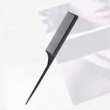 Hair Comb-a Professional Anti-static Carbon Fibre Tail Combs,Heat Resistant Barber and Salon Rattail Comb with Non-skid Paddle Parting Combs,Fine Tooth in Black