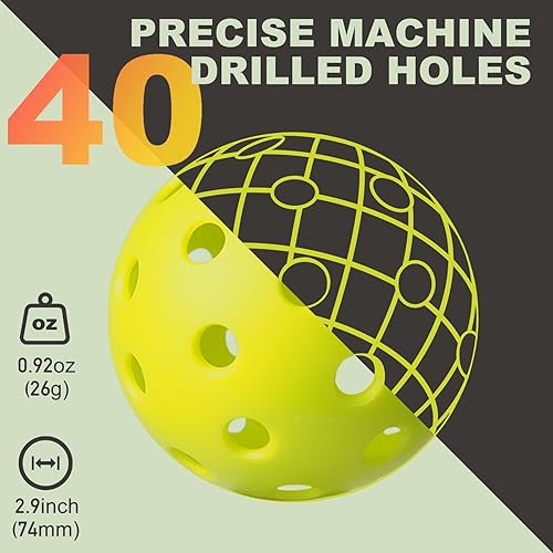 Miniatura 2 de Paquete de 4 pelotas de pickleball para exteriores con bolsa de malla, bolas de pepinillo premium con alta visibilidad, vuelo constante y rebote