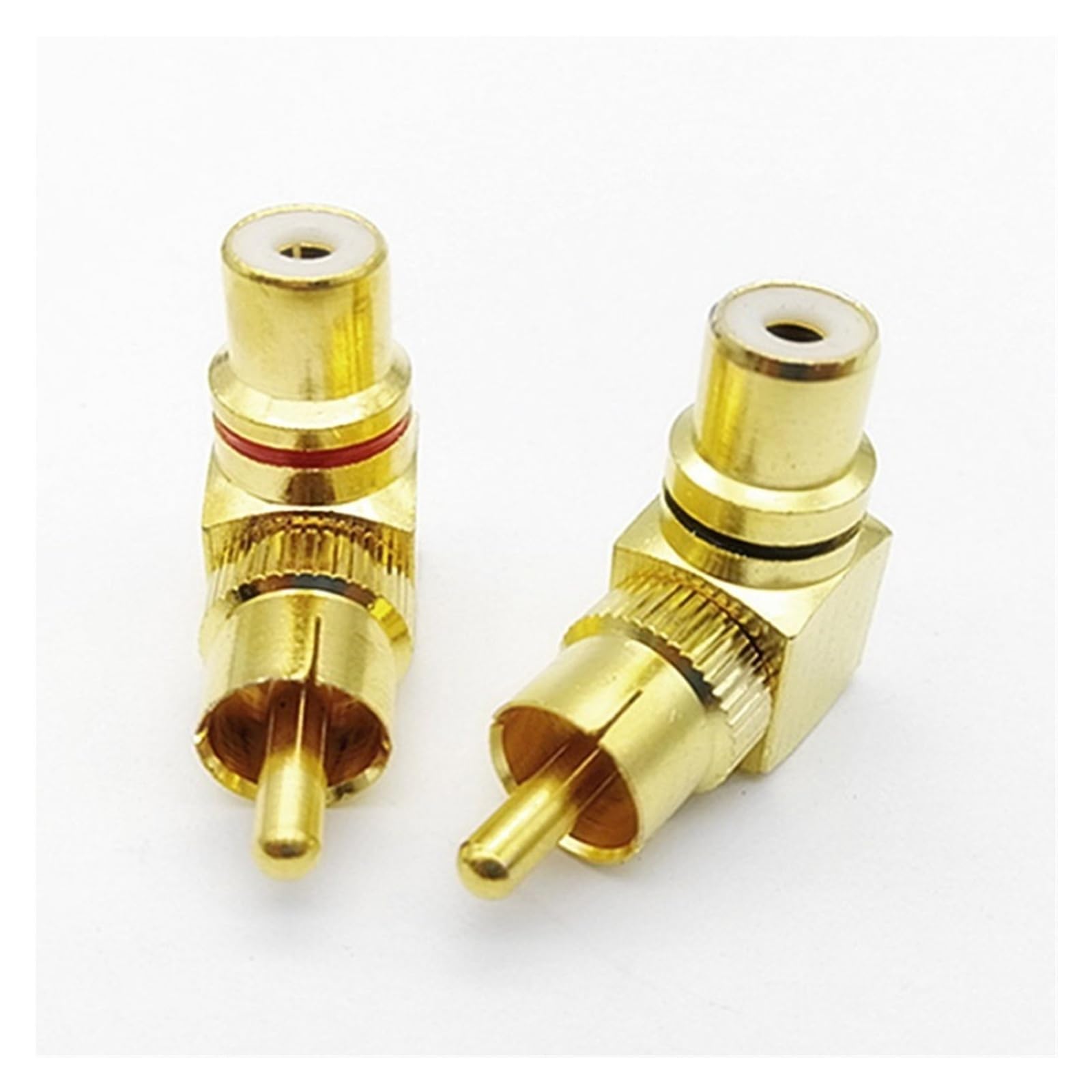 2 szt. 90 stopni RCA męski na żeński pozłacany adapter, prawy kąt mosiężny do wzmacniacza subwoofera audio wideo (czerwony + czarny)