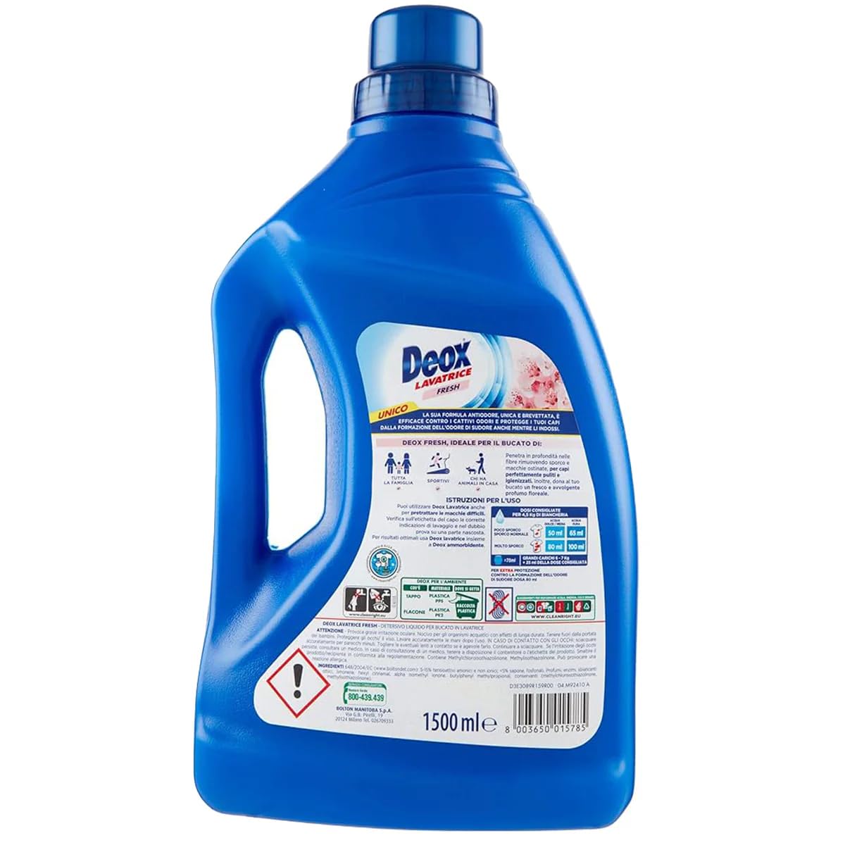 Deox Lavatrice Fresh Blu - Detergente líquido para lavadora (21 lavados, 1050 ml, incluye llavero Beni Culinari gratuito), 3 unidades