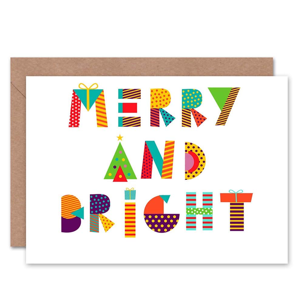 Wee Blue Coo CARD CHRISTMAS XMAS PATCHWORK MERRY BRIGHT