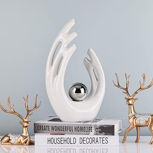 Miniatura 3 de Acento decorativo estético blanco plateado de 12" de altura para habitación, mesa funky para soporte de TV como centro de mesa, estatua y escultura