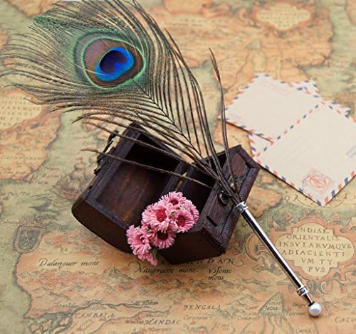 MFC ONLINE Vintage Peacock Feather Ballpoint Pen Refined Queling Pen Quill Pen Ballpoint Pen (1Single Eye Peacock Feather Ballpoint Pen +5 Replaceable Refills)
