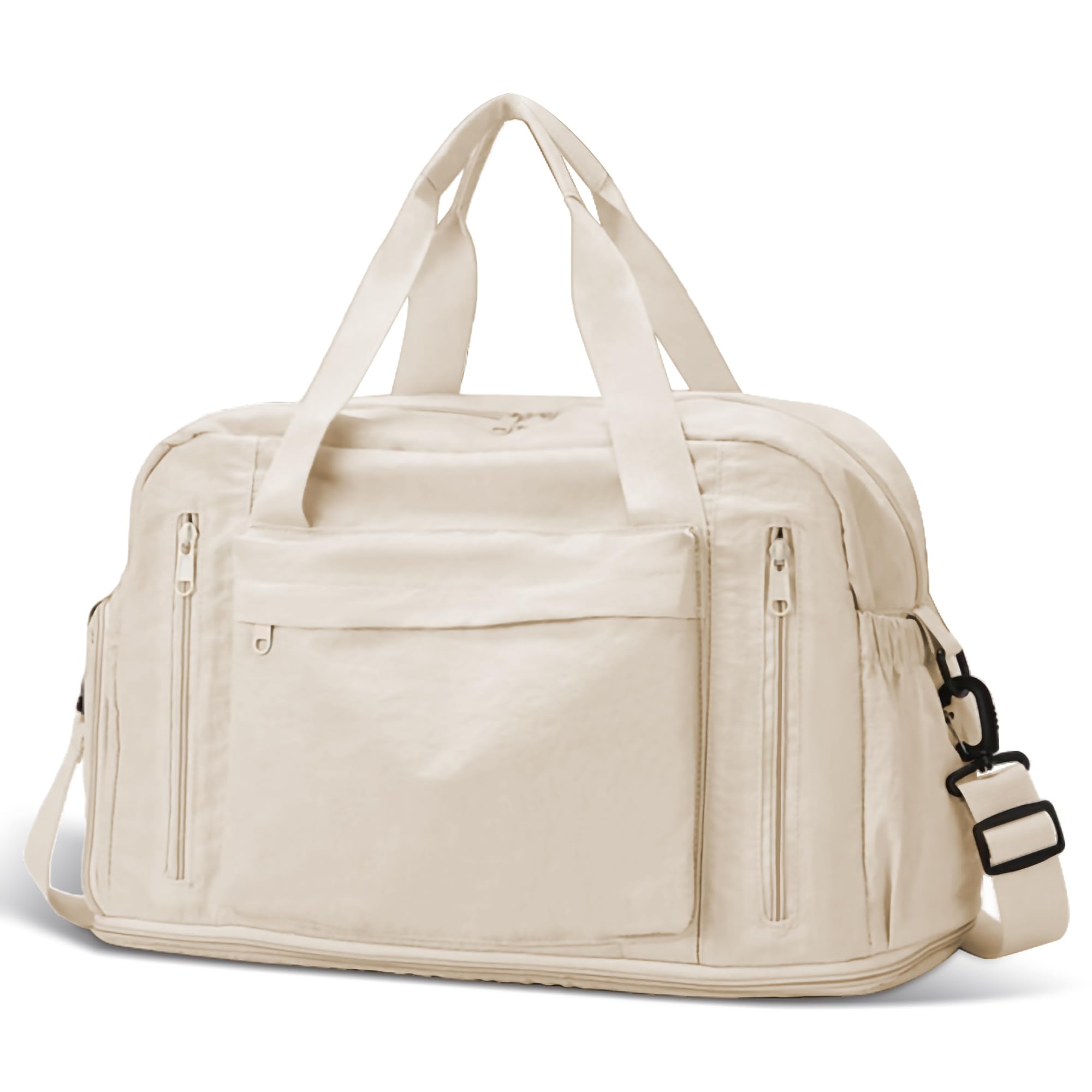 Oeihuivt Weekender Bags for Women - 21 Inch Large Travel Duffel Bag 2-Piece Set with Shoe Compartment, Heavy-Duty Canvas Leather Carry On Overnight Tote, Beige