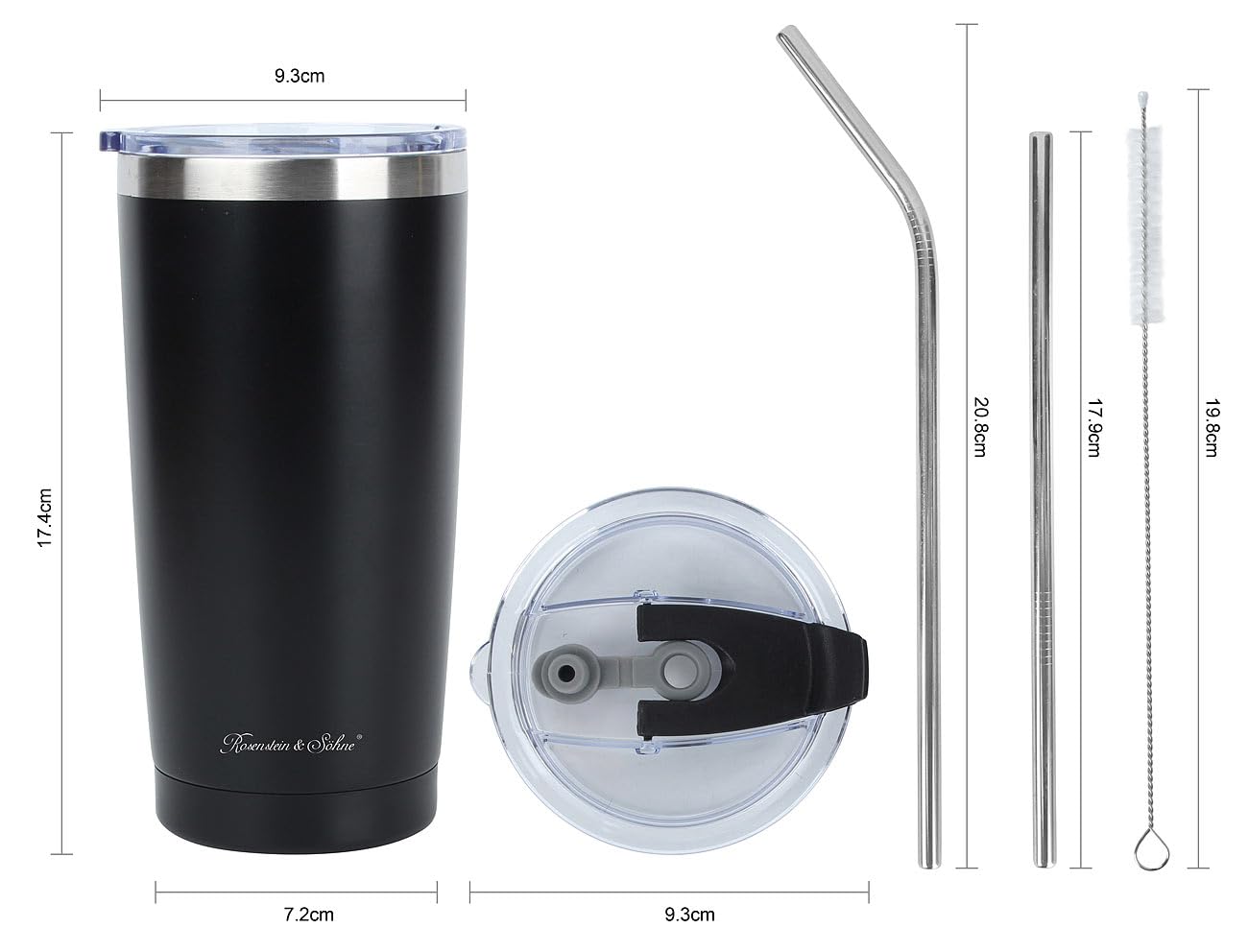 Rosenstein & Söhne Kaffee Tasse: 4er-Set doppelwandige Isolierbecher, schwarz, 600 ml, Edelstahl (Edelstahl Thermobecher, Isolierbecher für Tee, EIS)