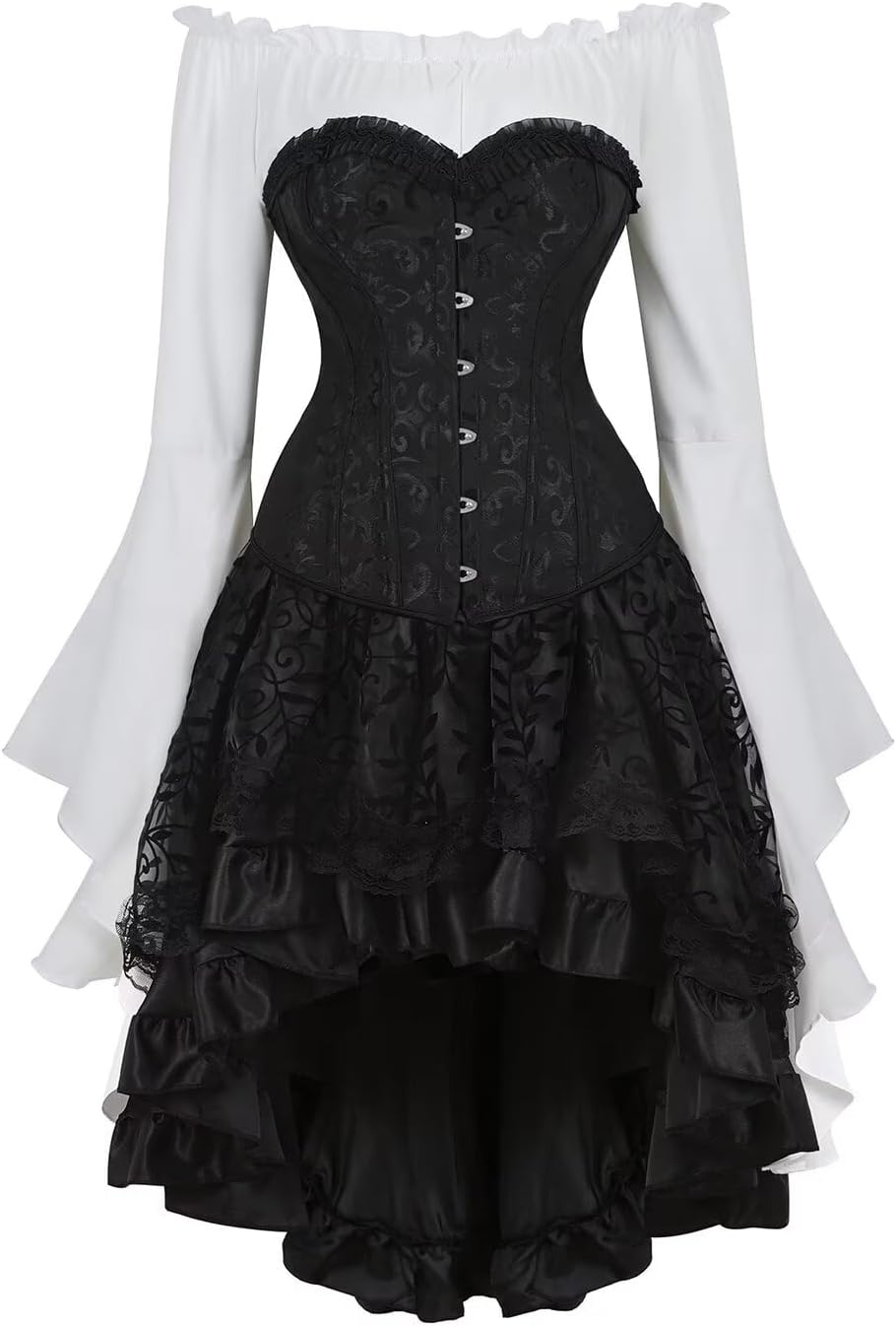 Jutrisujo Corset Tops for Women Dress Skirt with Tutu 3 Set Plus Size Vintage Lace up Gothic Costume Halloween Black