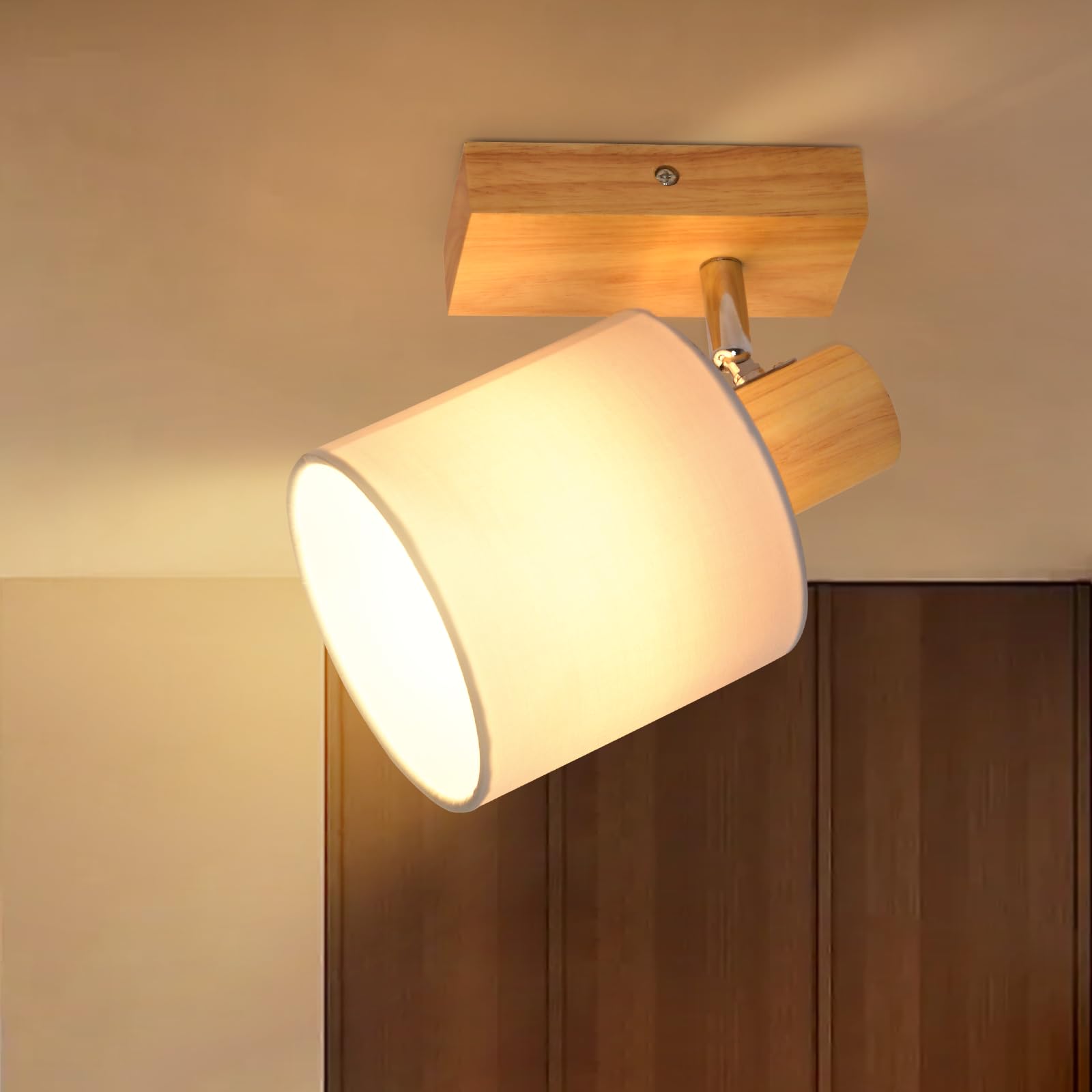 Lichtmaler Apliques Pared Interior Madera E14 - Lampara Techo Dormitorio Retro Foco Orientable Led Interior Rustica Industrial para Salon Cocina Comedor Pasillo, Bombilla NO Incluida