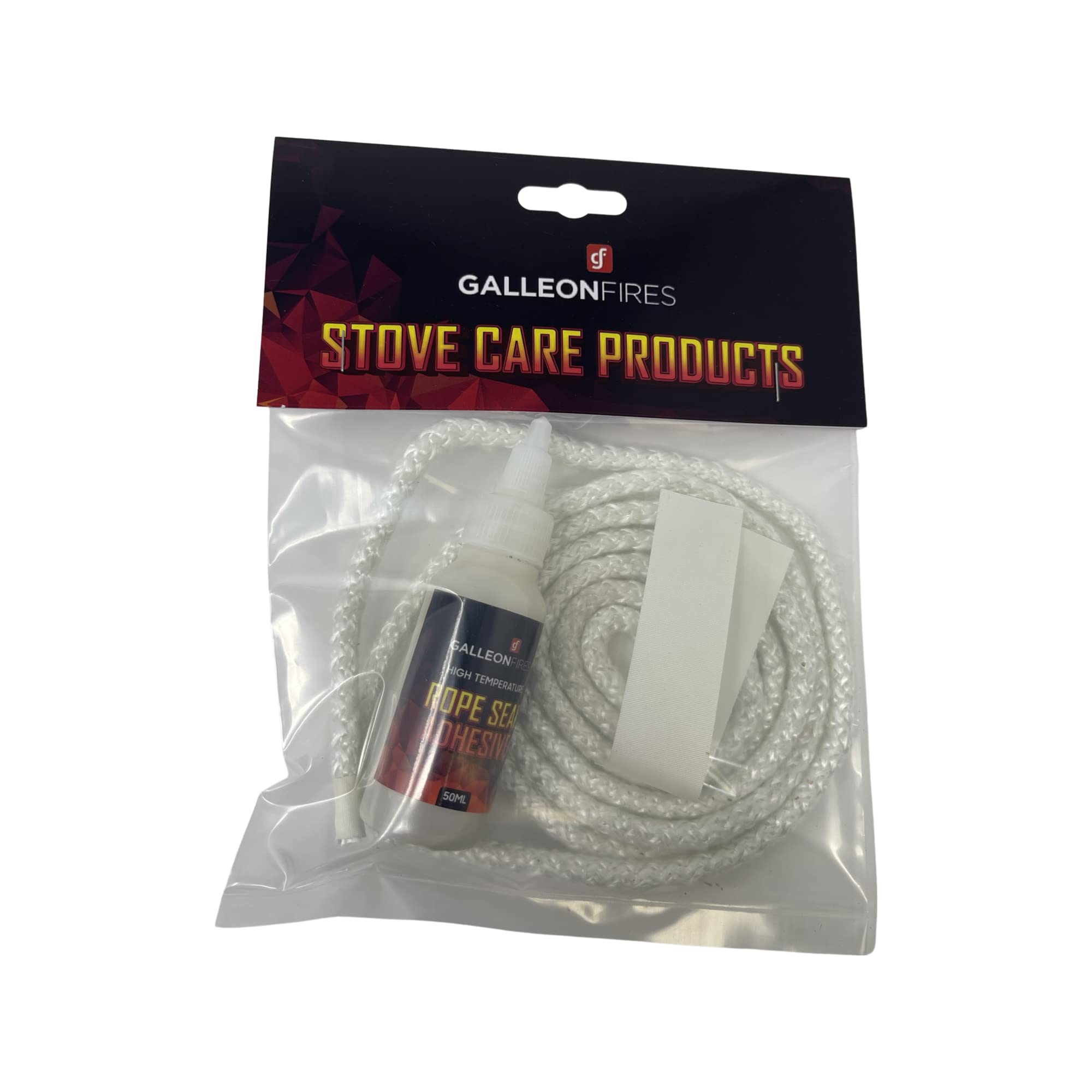 6mm White Stove Rope Kit 2m for Stove Door Seal with Large 50ml Glue & Tape - Heat Resistant 2m x 6mm