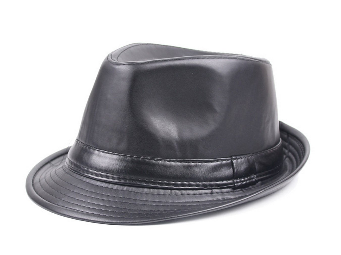Men Women Classic PU Leather Fedora Trilby Gangster Gentleman Hat Sun Jazz Cap