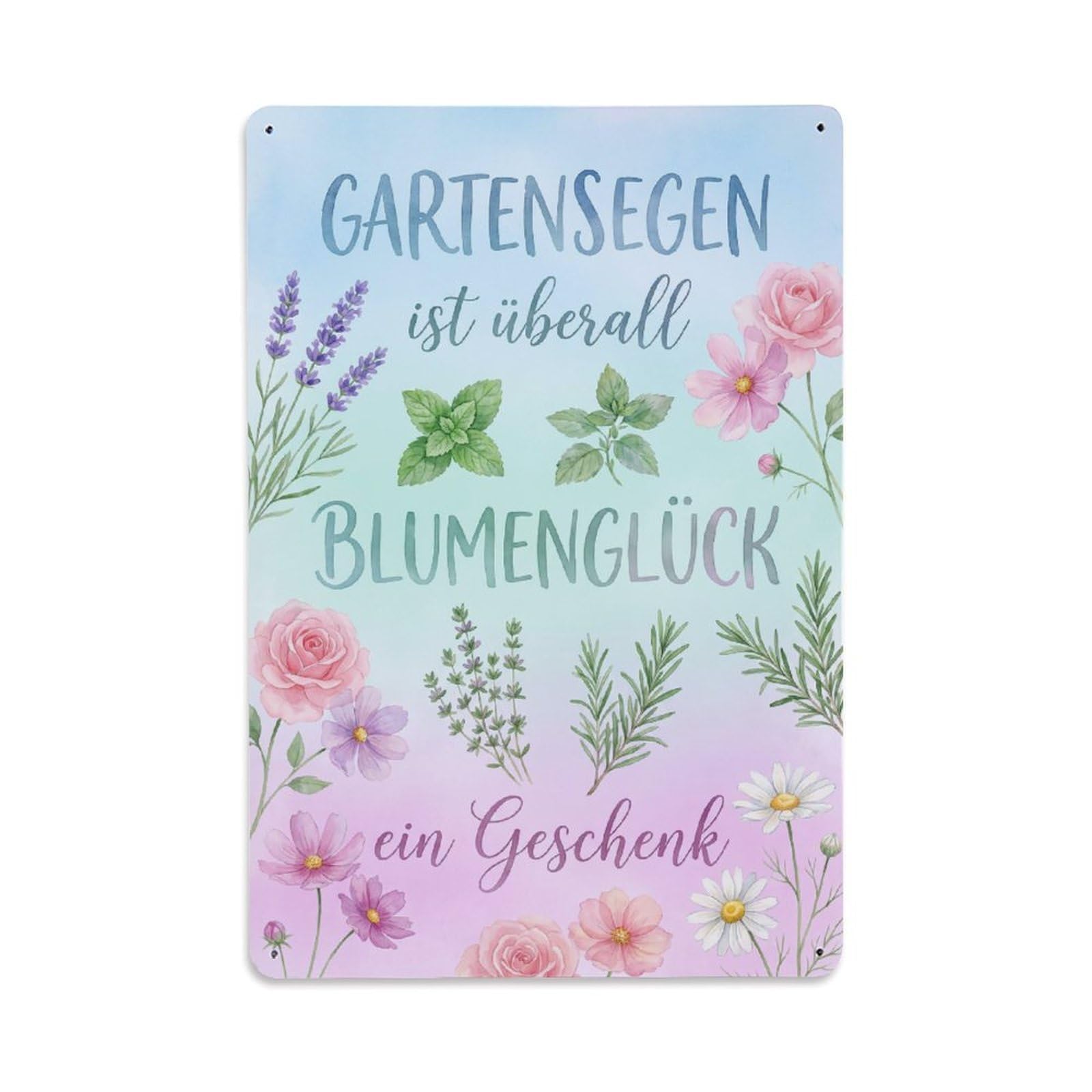 Watercolor Garden Blessing Gorgeous Aromatic Metal Tin Sign Plaque Wall Decor for Cafe, Club Bar, Office, Garden Metal Poster 8x12Inch