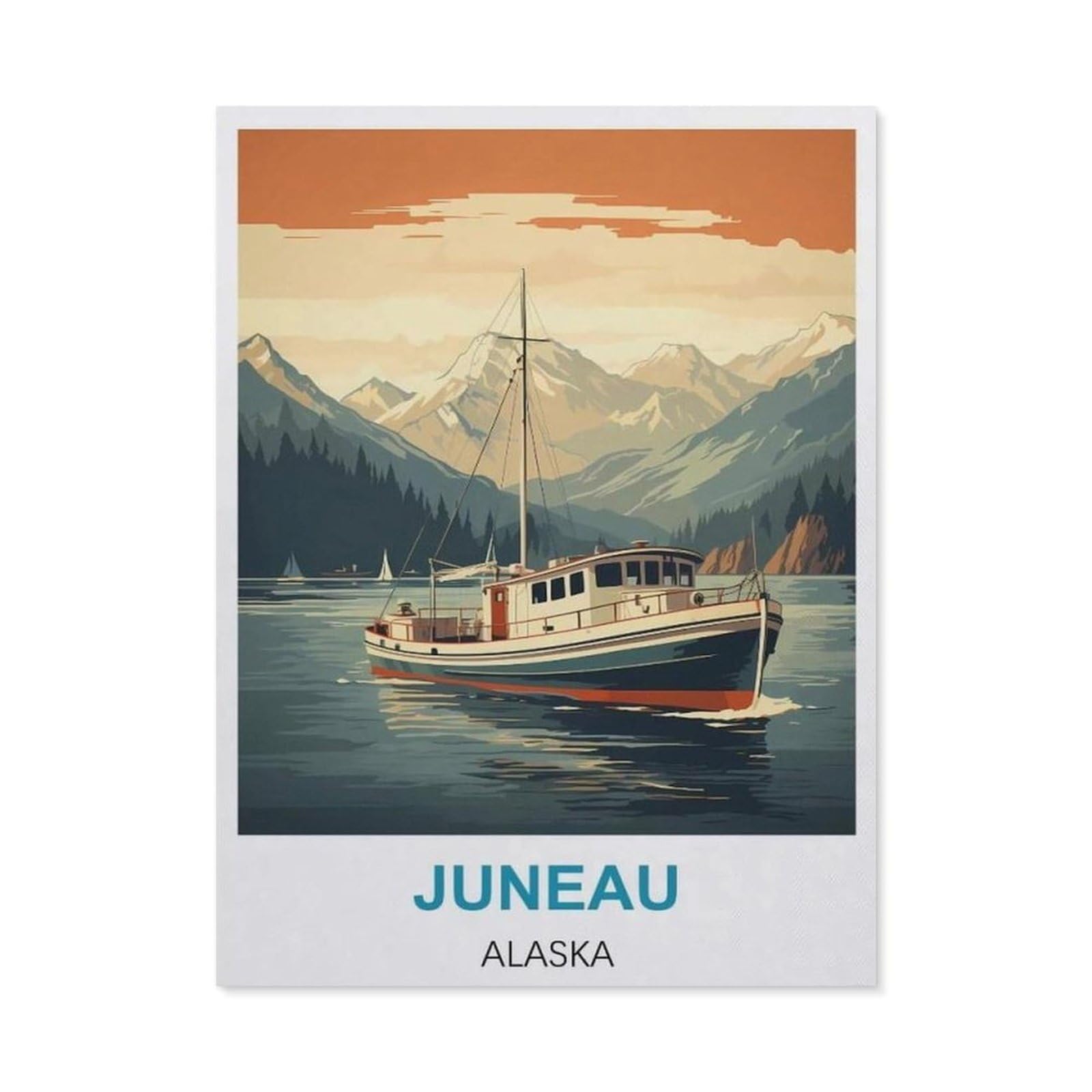BEAYODKP Juneau Alaska Vintage Travel Poster，5D DIY Diamond Painting Full Round Drill Diamond Embroidery Cross Stitch Rhinestone Mosaic Paintings Art（40 x 50 cm/15.74 x 19.68 inches）-CA62