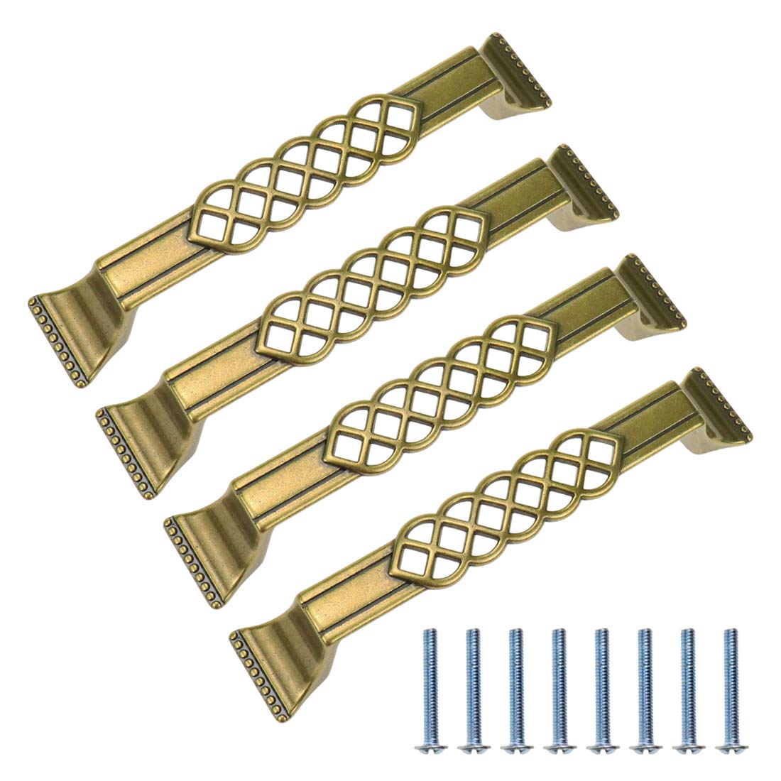 Farboat Bronze,Green 4Pcs Drawer Pulls Antique Hardware 163Mm/6.4Inch Length For Cabinet Dresser Closet Wardrobe Drawer Cupboard Door With Screws (Bronze, Hole Centre 128Mm/5Inch)