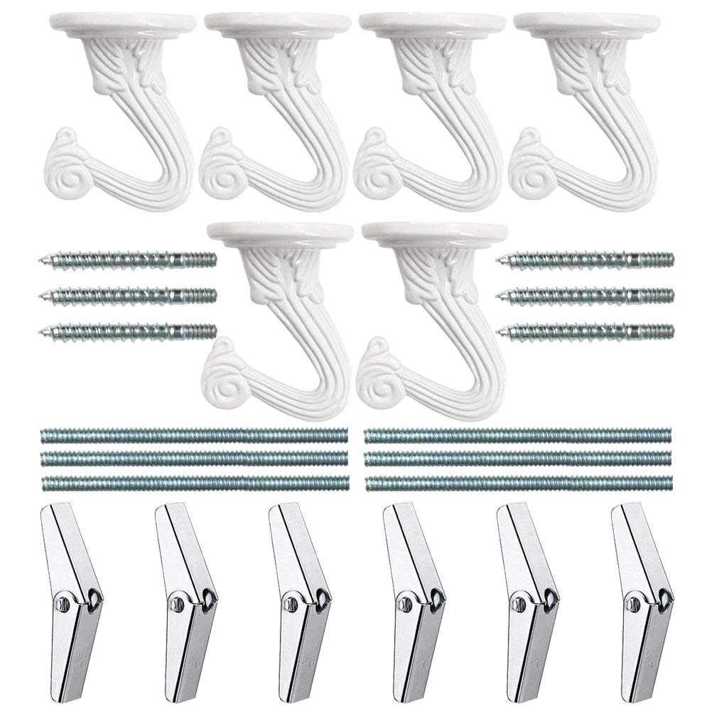 Odowalker 6 Sets Ceiling Hooks White Heavy Duty Swag Hooks with Steel Screws Bolts and Toggle Wings for Hanging Plants Ceiling Installation Cavity Wall Fixing