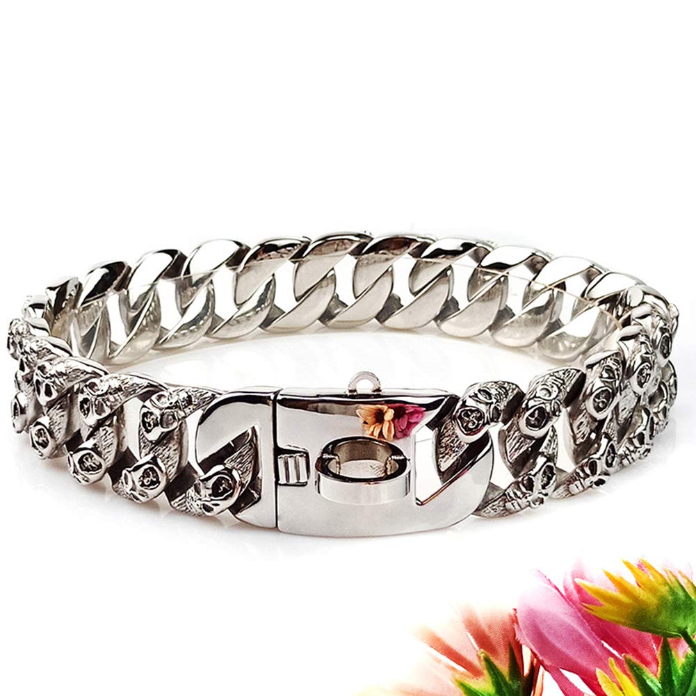 DUPFY 32MM Walking Dog Training Collar, Strong Stainless Steel Chain for Pitbull German Shepherd and Large Dogs 40CM