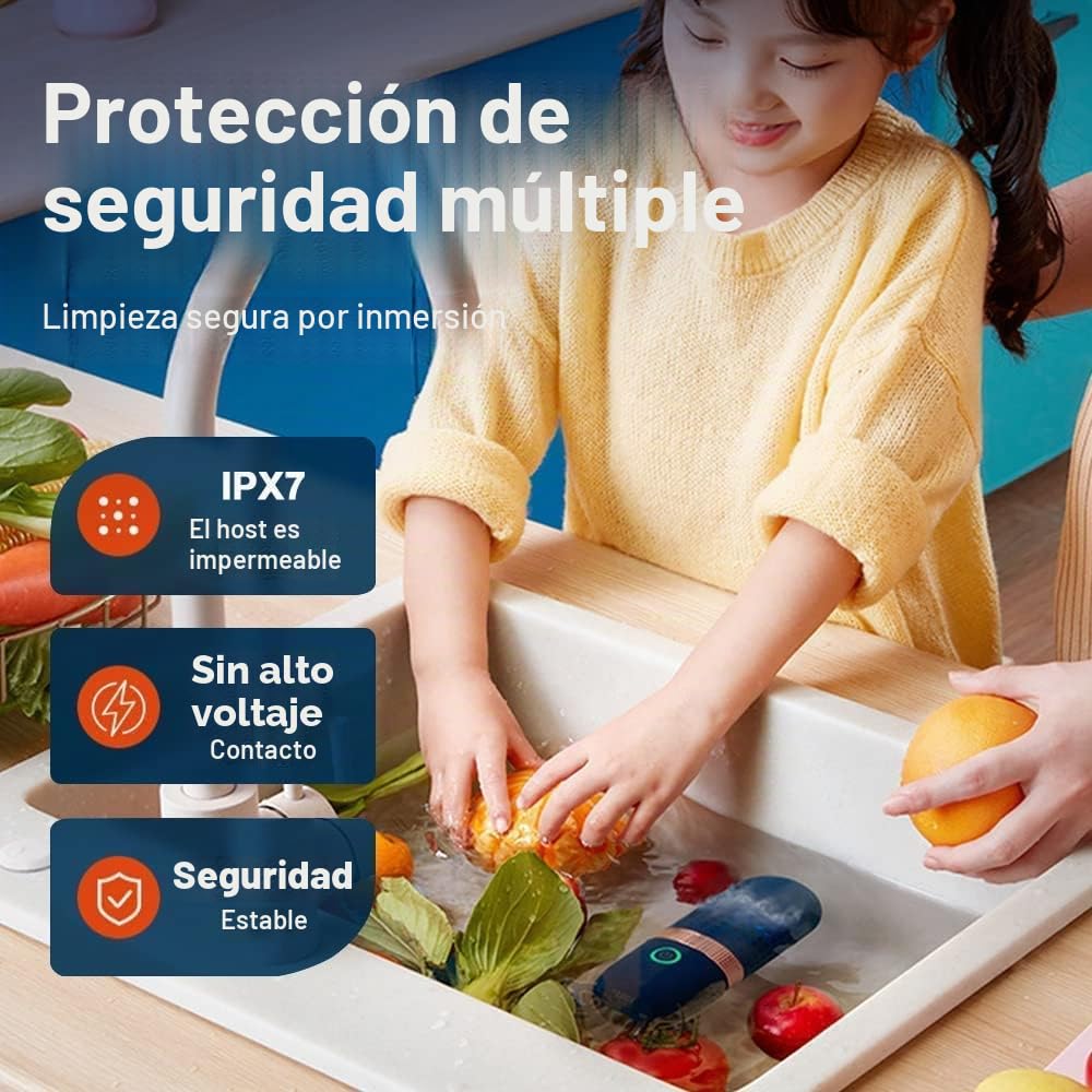 Lavadora de frutas y verduras portátil inalámbrica de frutas purificador de alimentos Máquina de desinfección para el hogar, azul oscuro