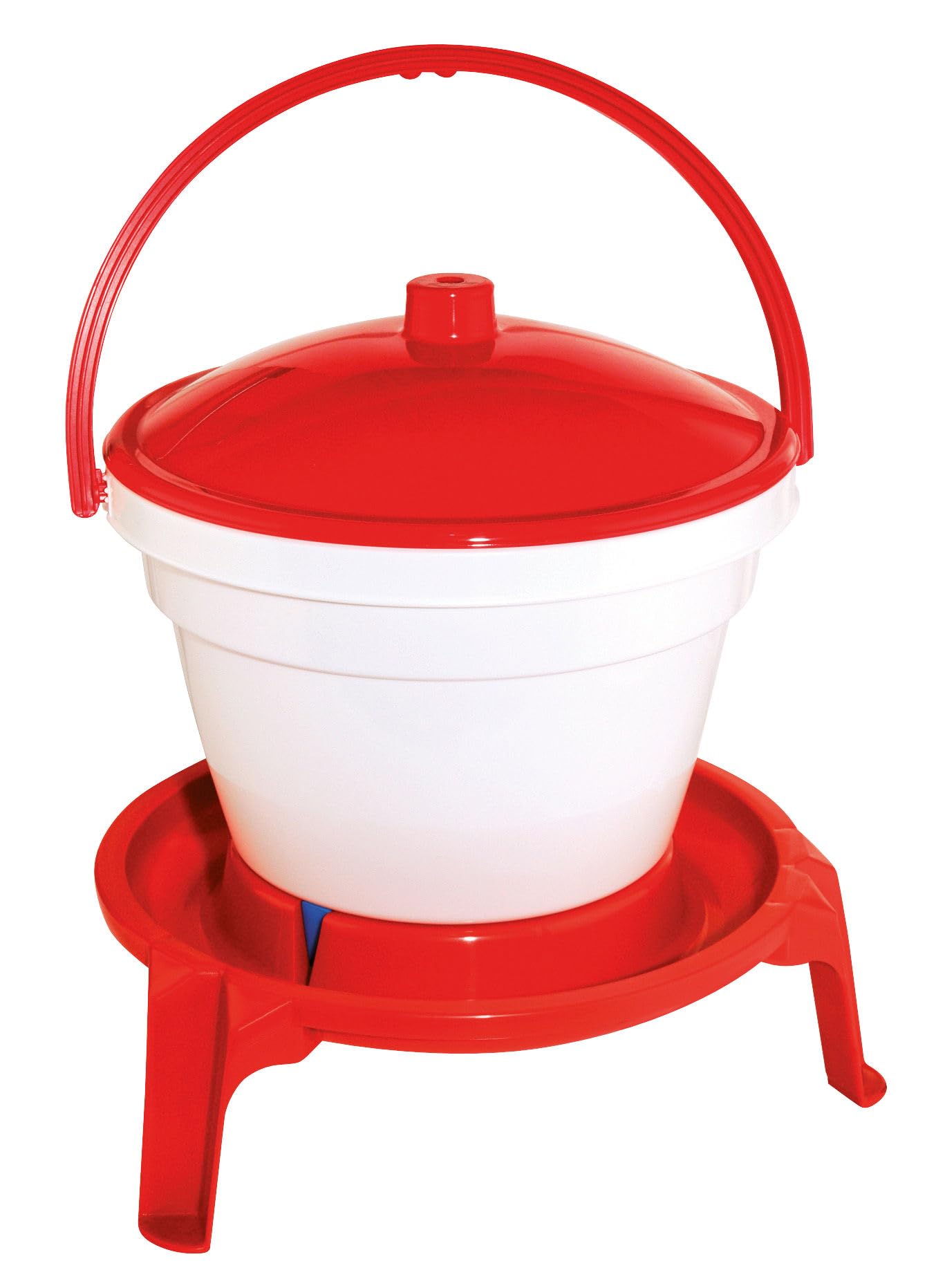 Kerbl Hobbyfarming Cubo bebedero para aves, 12 l, con patas, plástico resistente, rojo/blanco, asa de transporte, higiénico, resistente a la intemperie