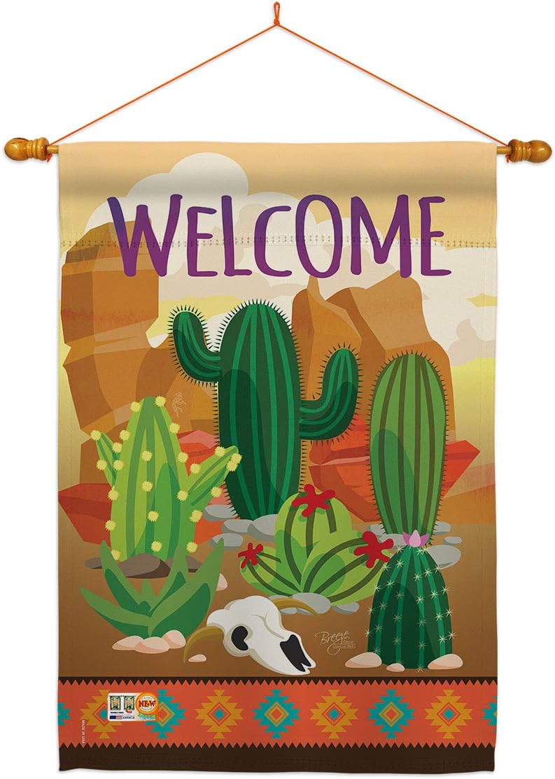 Cactus House Flag Dowel Set Country Living Southwest Desert Succulent Particular Area Small Decorative Gift Yard Banner Made in USA 28 X 40