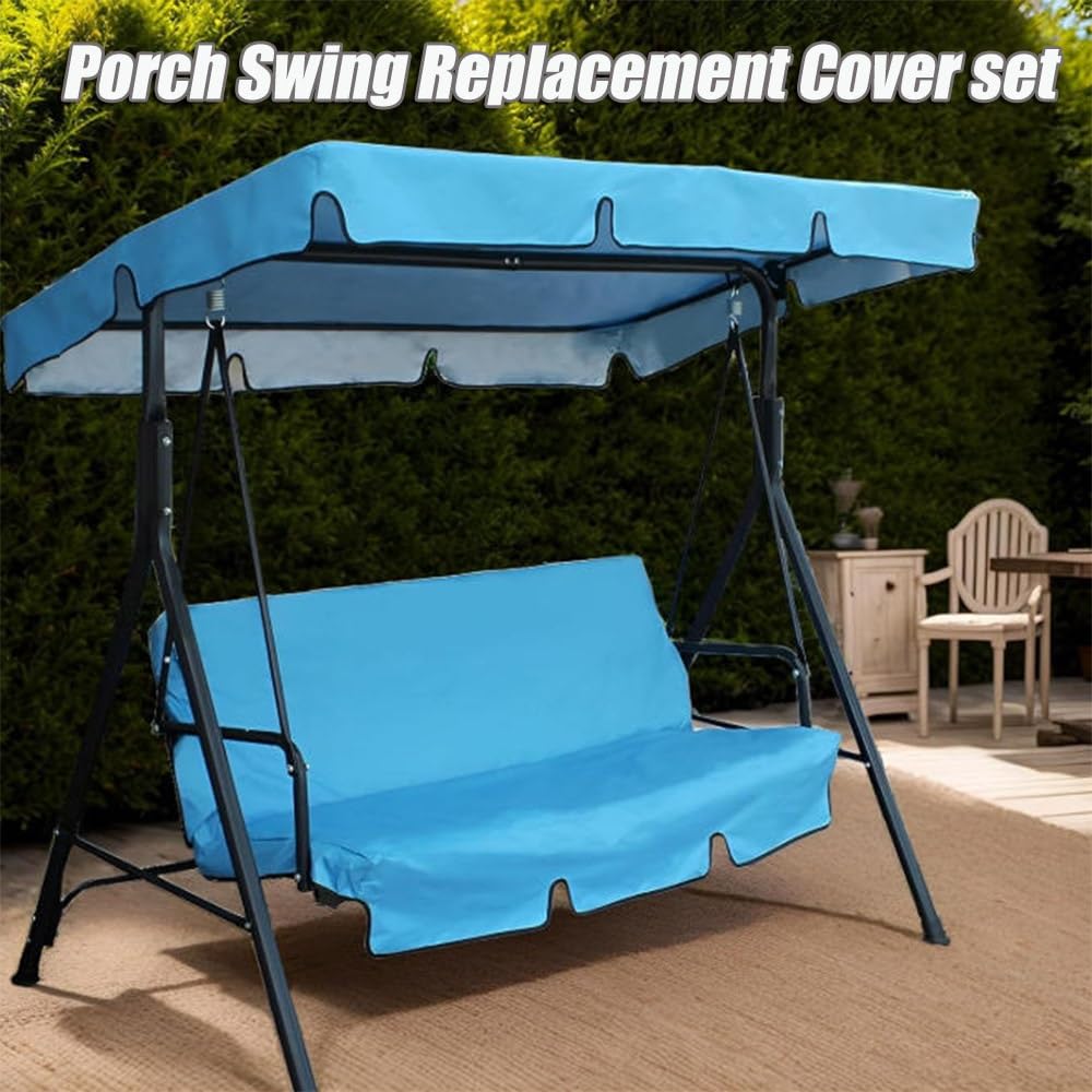 Toit De Balancelle Ensemble Toile De Balancelle De Jardin Avec Toit Et Coussin Imperméable Toit De Rechange Pour Balancelle De Jardin 2-3 Places(Blue,249x185cm/98x73in)