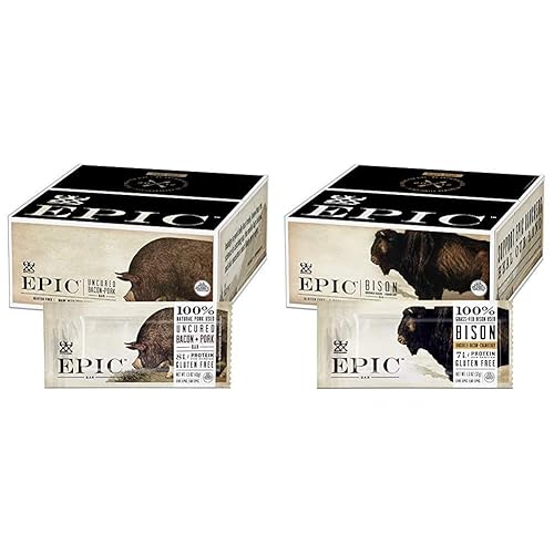 EPIC Paquete de barras de proteína de tocino sin curar y barras EPIC de bisonte y arándano (12 unidades)
