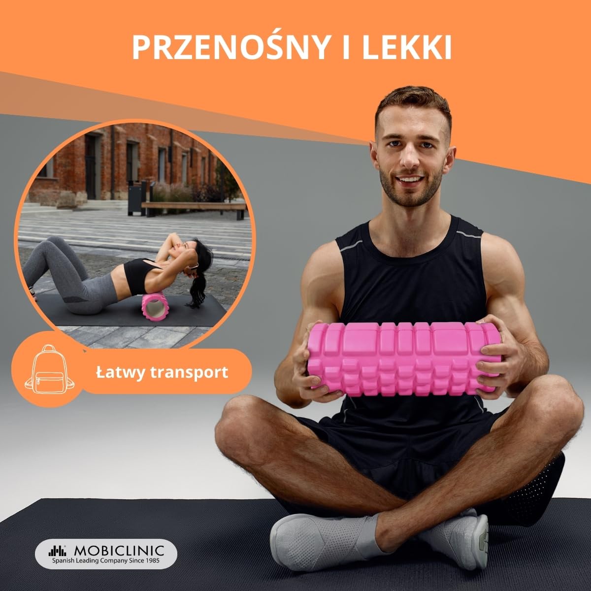 Mobiclinic® fitness, Wałek do masażu, Fitroller, Z pianki i eva, 14x33 cm, Pilates, Joga, Rozciąganie, Przenośny, Wielofunkcyjne użycie, Dla całego ciał, 3 poziomy