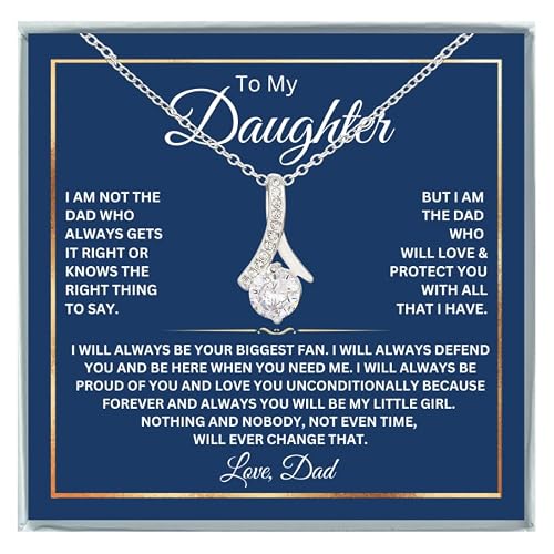 To My Daughter Necklace From Dad With Heartfelt Message, (TT, Fan Ribbon)