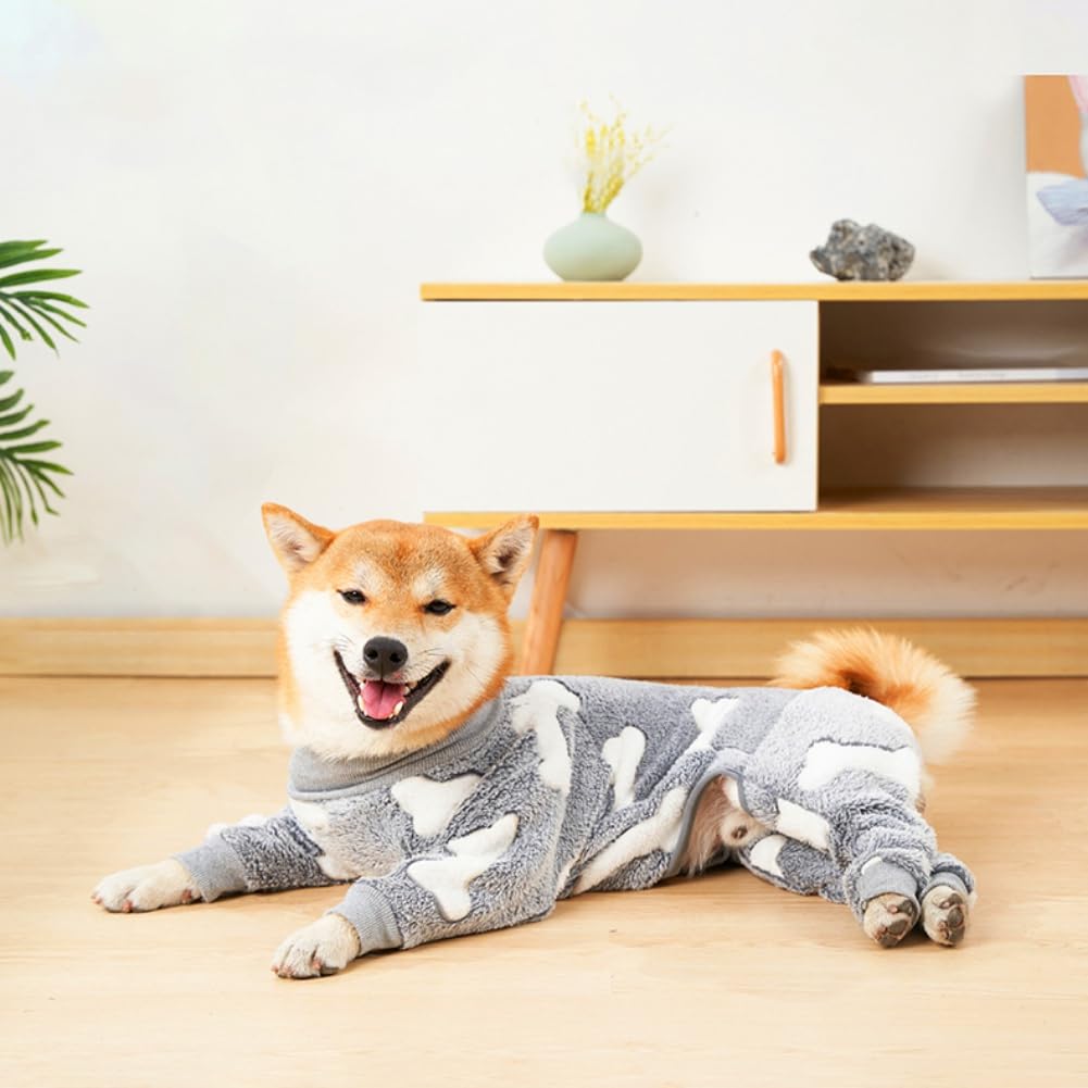 Flanell-Hunde-Pyjama-Overall, Hunde-Pyjama für mittelgroße und große Hunde, Knochen-Mond-Muster, warme Overalls, Mantel, Hundekleidung
