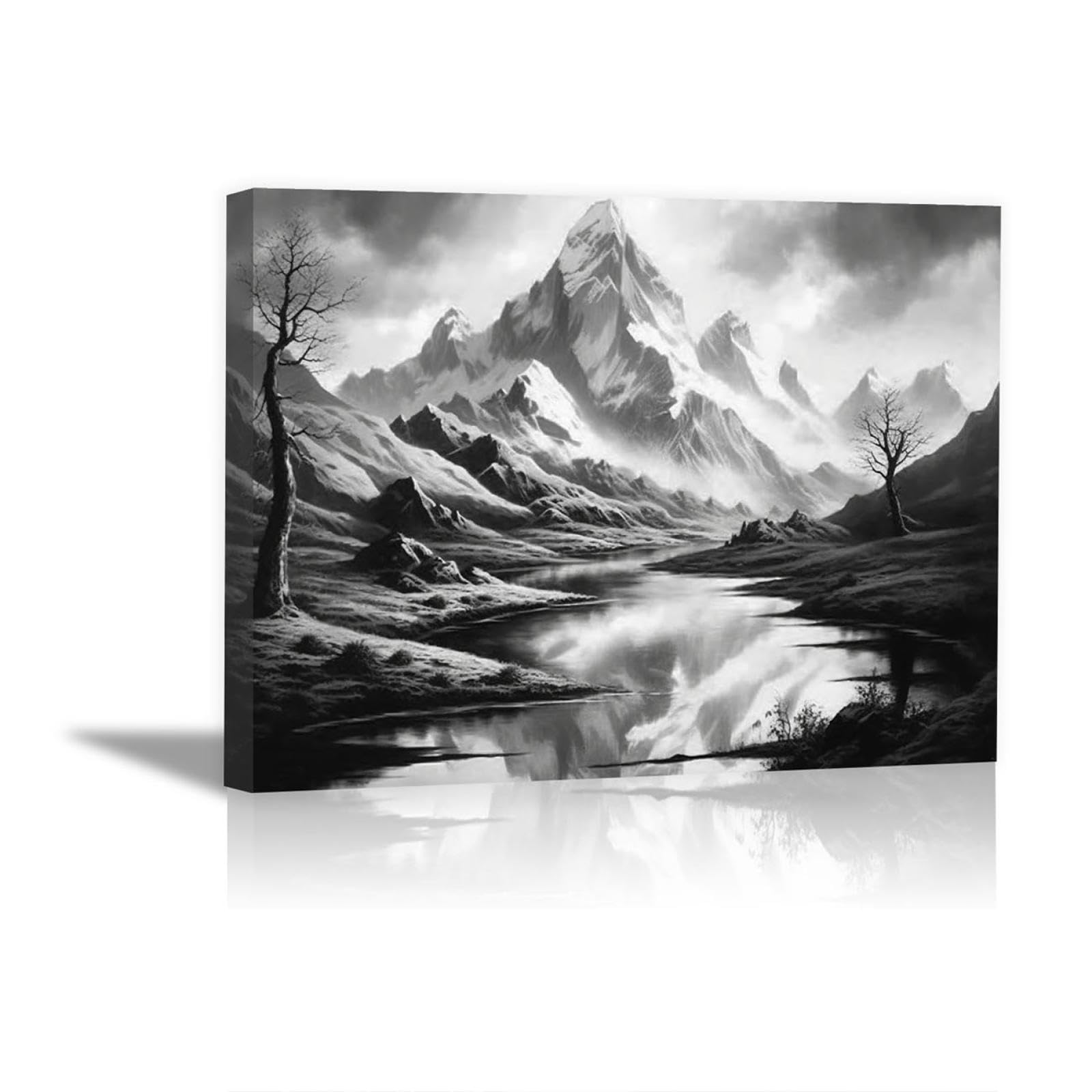 JOSUE Cuadros Paisajes MontañA Paisaje abstracto Cuadros Y LáMinas Lienzo,Gris Cuadro Cartel Sala De Estar Cuarto De BañO Comedor Decorativos-50x70cm Enmarcado