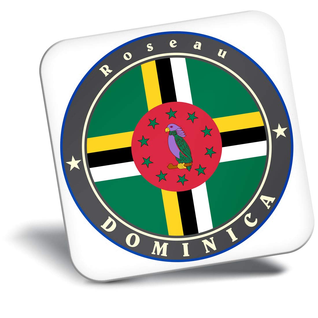 Destination Vinyl Ltd Multicolor Fridge Magnet - Roseau Dominica Flag Map 5043