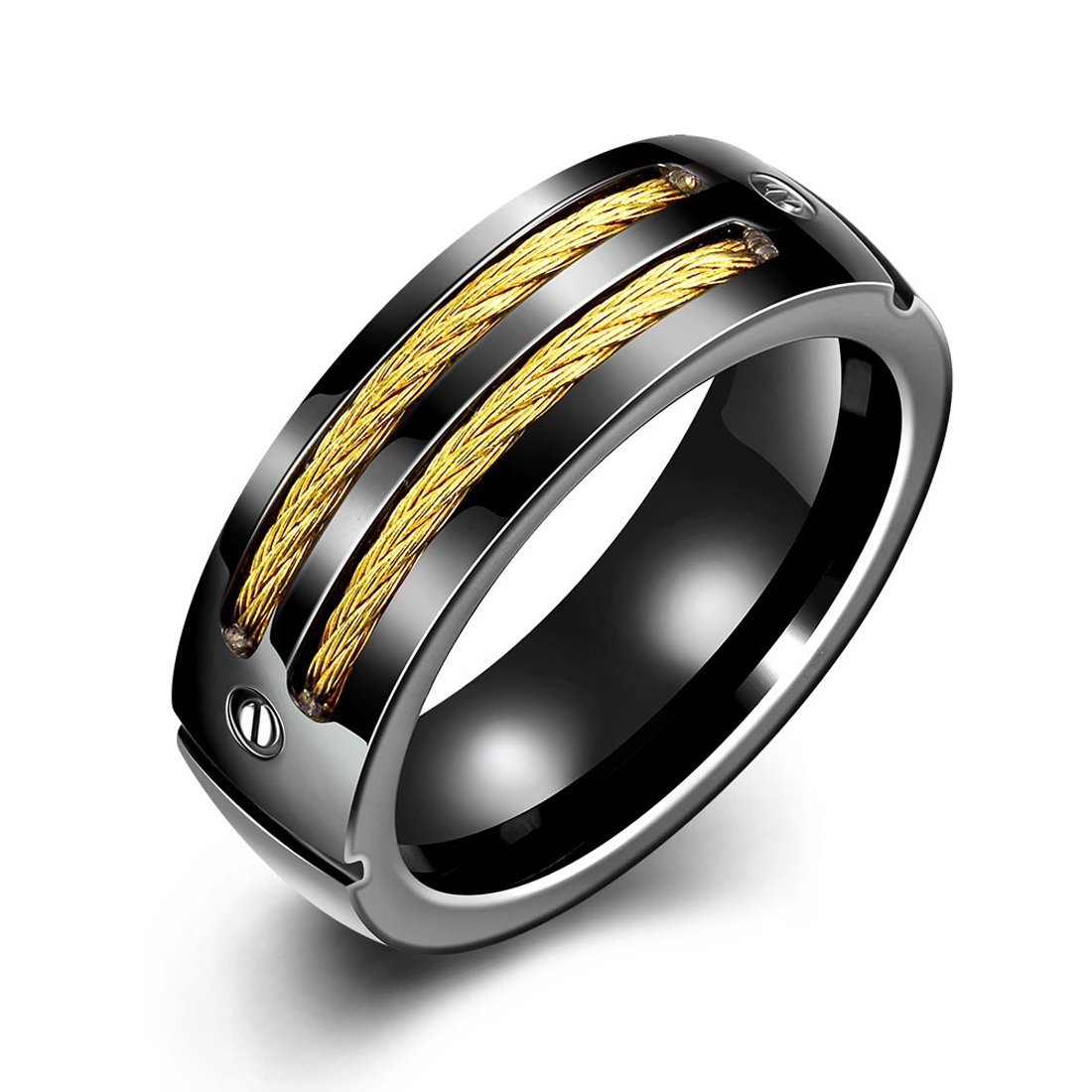Yellow Chimes Rings for Men Black Band Rings Screwed Cable Black Gun Plated Finger- Thumb Stainless Steel Ring for Men and Boys. (B078YR5F2F) Amazon Price History, Amazon Price Tracker