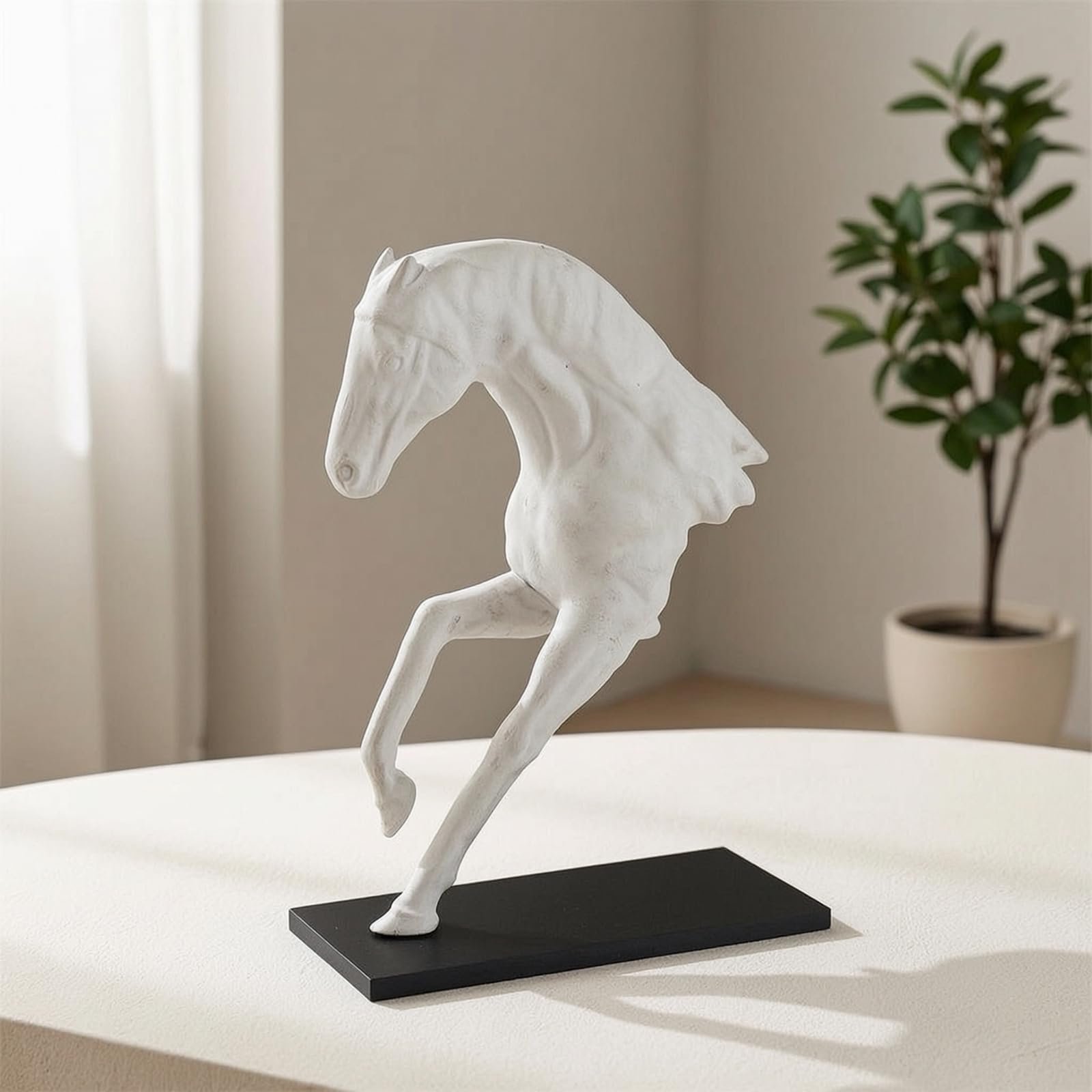 Qianly Scultura di Cavallo Stabile Busto di Cavallo con Base Compatto Statuetta con Base per Soggiorno, Moderno Semplice, Scultura Di Cavallo A Mezzo Corpo Effetto Invecchiato