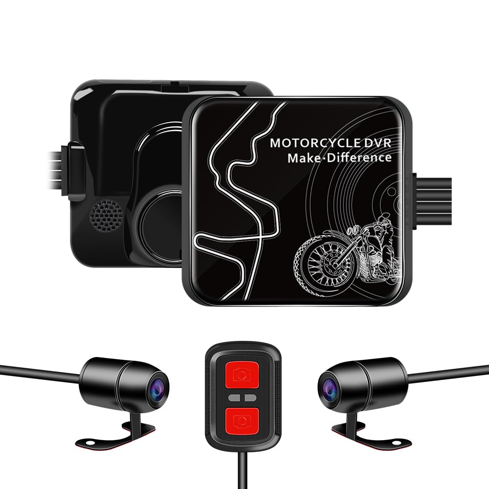 VSYSTO Dash CAM para Moto, Dashcam Cámara de Motocicleta Delantera y Trasera HD 1080P, 130° Gran Angular Cámara Deportiva a Prueba de Agua con WiFi, WDR, Sensor G, Visión Nocturna
