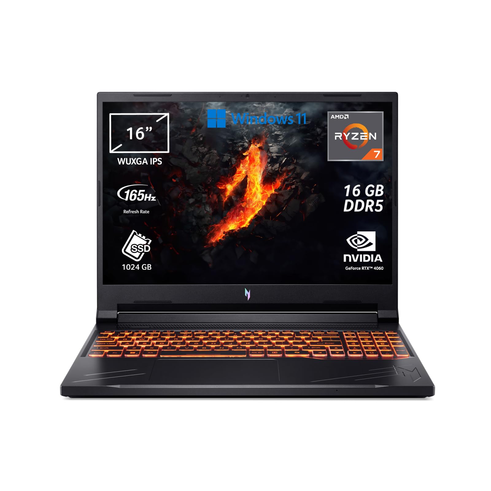 Acer Nitro V 16 ANV16-41-R0E8 Notebook Gaming, Processore AMD Ryzen 7 8845HS, Ram 16 GB DDR5, 1024 GB SSD, Display 16" WUXGA IPS 165 Hz, NVIDIA GeForce RTX 4060 8 GB, Windows 11 Home