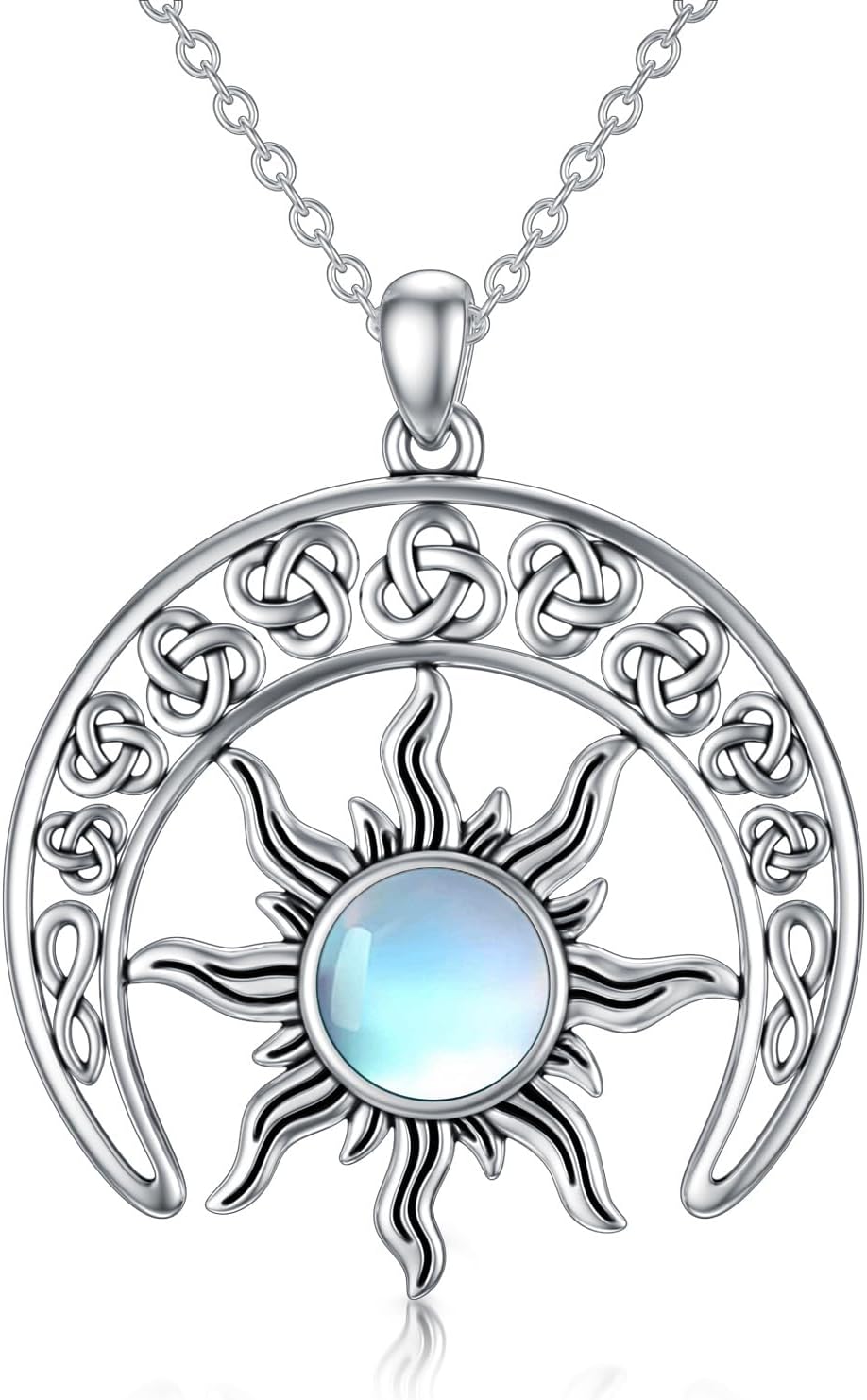 Sun and Moon Necklace for Women 925 Sterling Silver Moonstone Upside Down Crescent Moon Pendant Ladies Jewelry Gifts