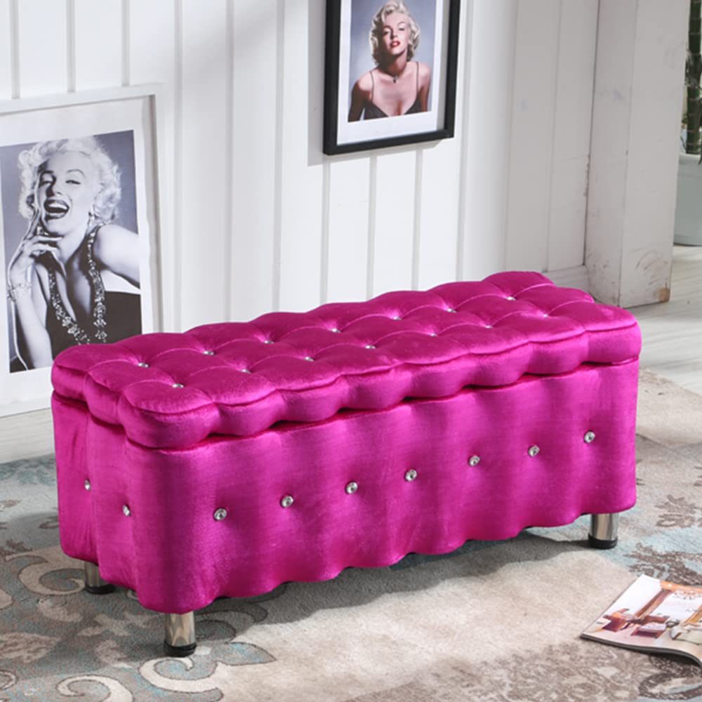 Ottoman pouf de rangement haut de gamme avec assise rembourrée capitonnée 90 cm