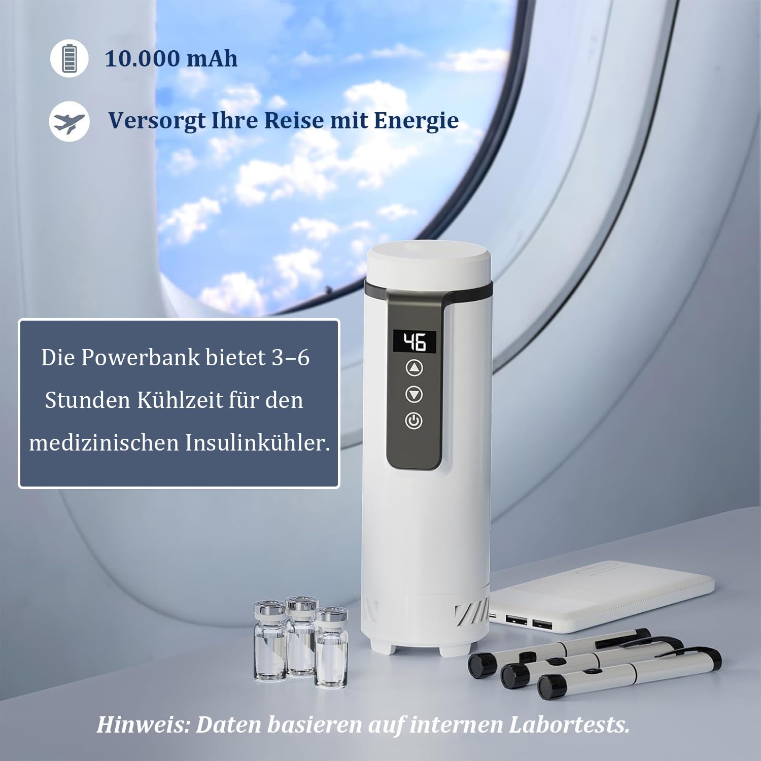 insulin kühltasche Pens Kühler Reiseetui 48 Stunden Medizin Insulin Kühlbox die Reise Bietet Platz 7 Insulin-Pens Isolierte Diabetiker Medikamenten Reisekühler TSA Approved (Weiß, ohne Powerbank)