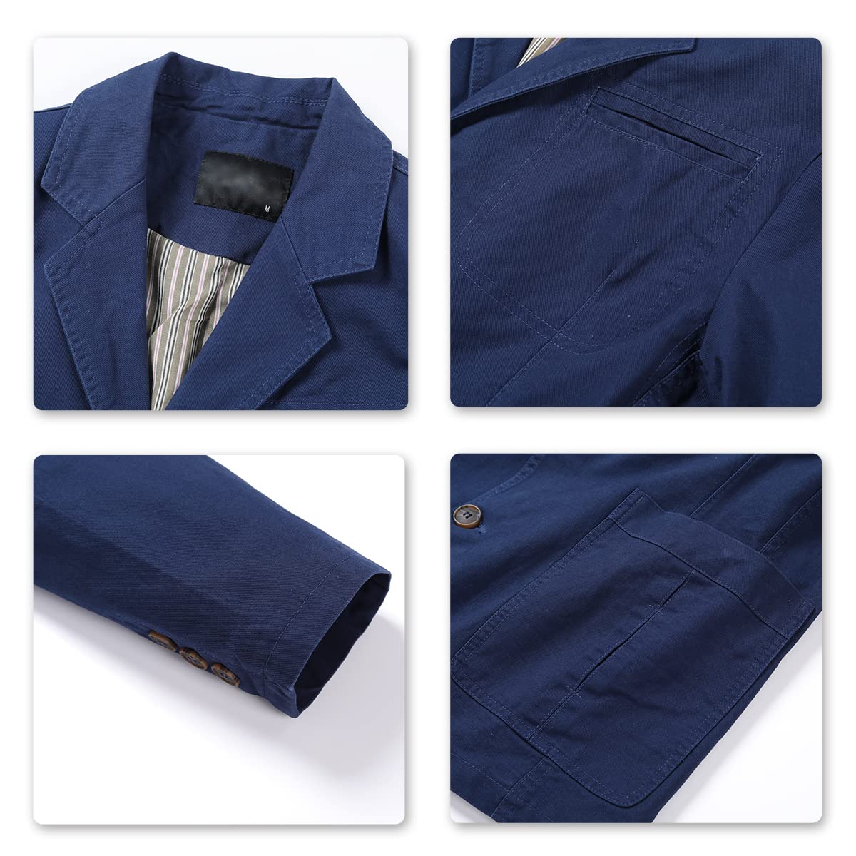 Allthemen Chaqueta Casual para Hombre Cazadora Slim fit de Manga Larga Algodón Lavado Trajes 3 Botones Blazer Azul Marino L