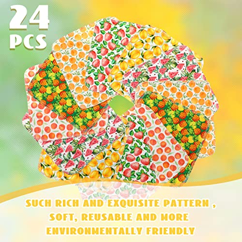 Kinlop 24 Pcs Lunchbox Cloth Napkins Bulk Reusable 2 Ply Flannel Wipes Washable Soft Cotton Sturdy Absorbent Cloth Placemats for Dining Home Party 8\" x 8\"(Fruit Style)