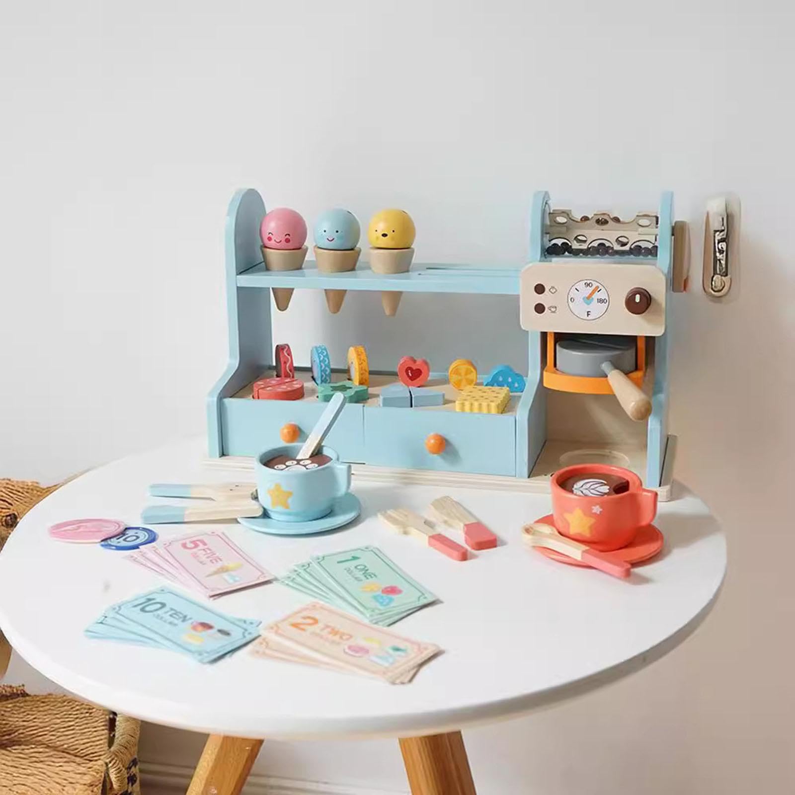 Giocattolo in Legno a Forma di Gelateria, Bancone del Gelato per Bambini E Bambine dai 3 Anni in su, Blu