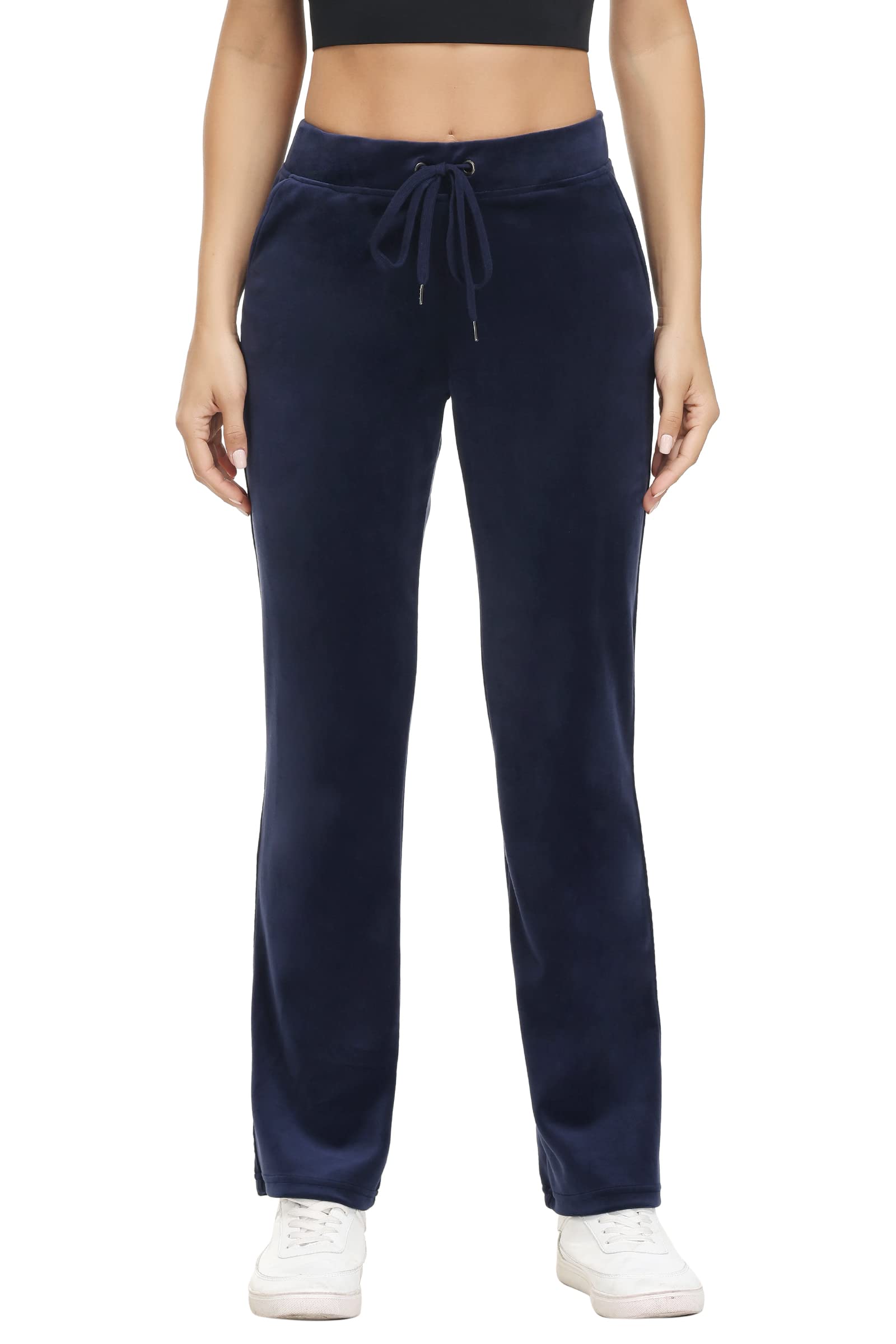 COZZIPLUS Women Velour Pant,Soft Velvet Sweatpant for Women, Straight Leg High Waist Velour Lounge Pant with Pockets