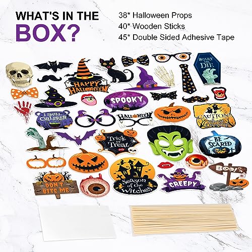 Happy Halloween Photo Booth Props - 38 Pcs Trick or Treat Halloween Photo Props Set, Spooky Funny Creepy Boo Pumpkin Bats Witch Hat Picture Props for Helloween Party Supplies Decorations Photography - image 5